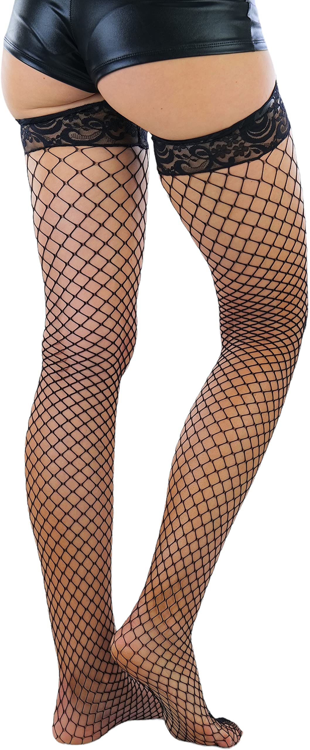 ToBeInStyle Women's Fishnet Thigh High Stockings - Sexy Sheer Bright & Vibrant Tights for Cosplay, Halloween, Party & Night Out