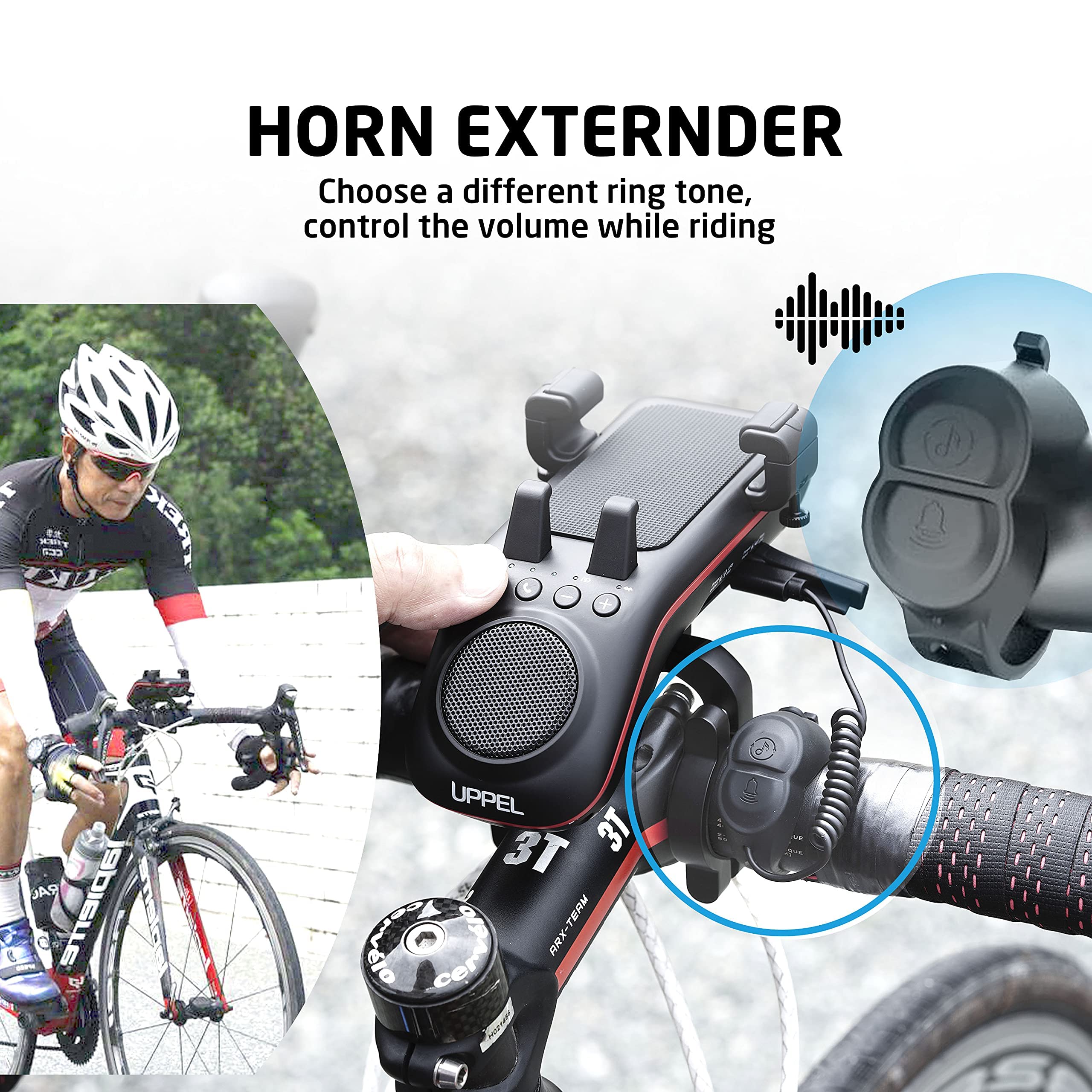 10-in-1 Bluetooth Bike Speaker with Phone Holder, LED Light, Power Bank & Horn - Waterproof Wireless Bicycle Speaker for Road & Mountain Biking - Perfect for Outdoor Cycling, Commuting & Fitness Rides (Black)