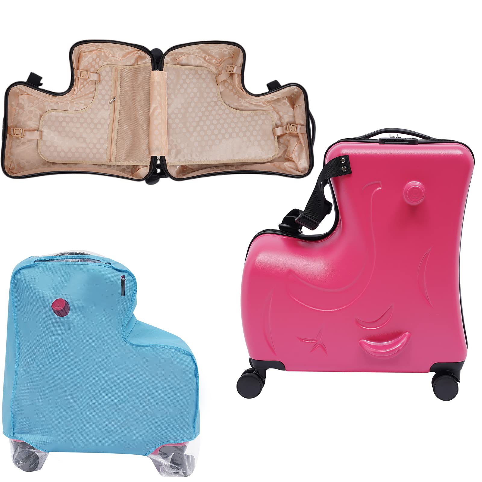 DNYSYSJ 20 Inch Ride-On Kids Luggage - Fuchsia Wheeled Carry-On Suitcase for Children, Waterproof & Universal Travel Trolley - Perfect for Airports, Family Vacations & School Trips