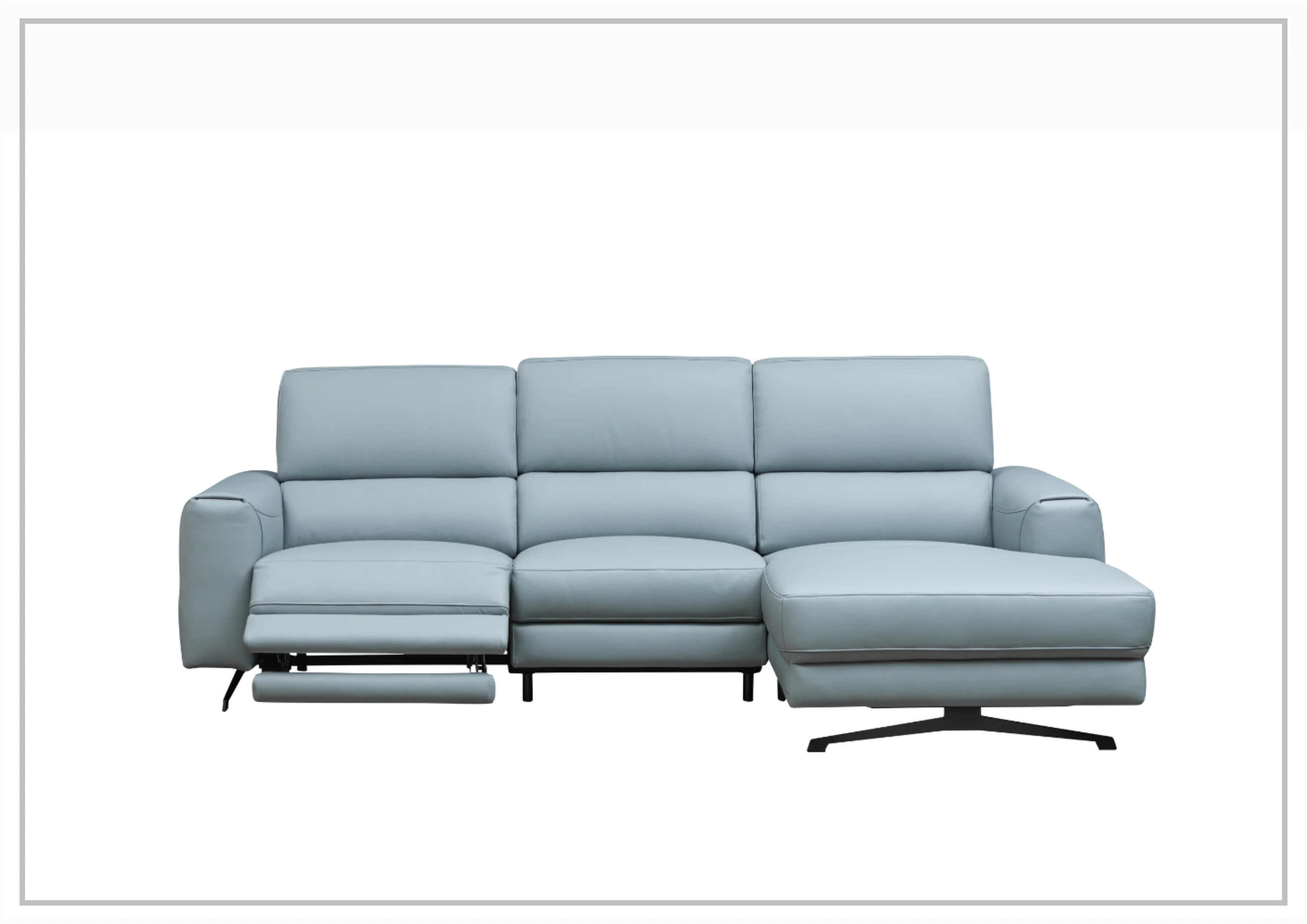 Klaussner Milano Blue Leather L-Shaped Power Reclining Sectional Sofa - Modern Living Room Furniture for Home Theater & Family Gatherings