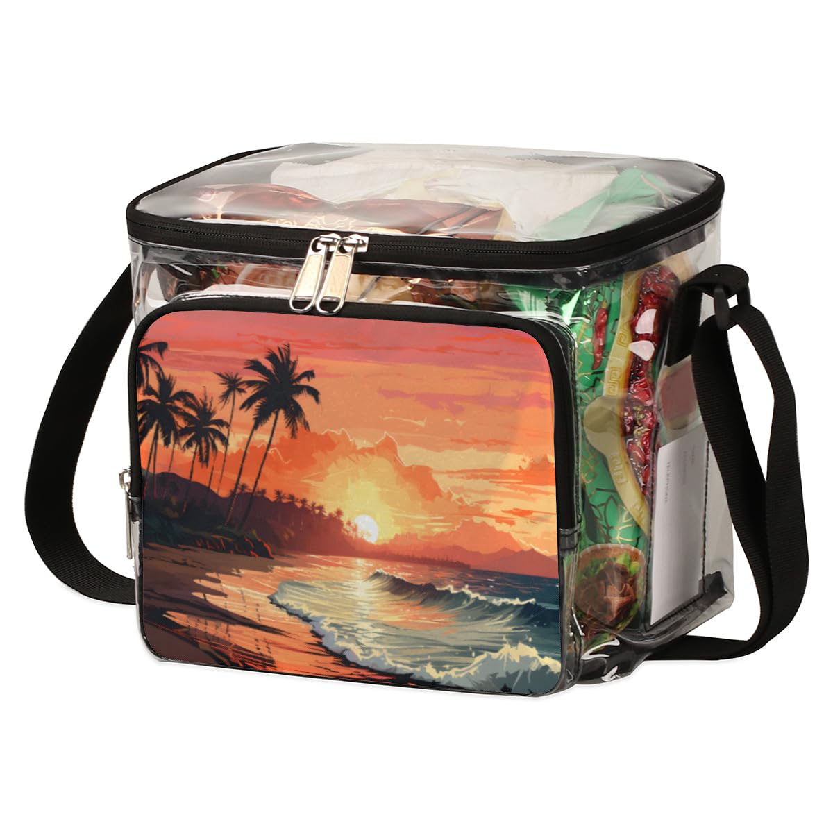 GzLeyigou Clear Transparent Beach Tote Bag with Handles - Waterproof Coconut Palm Print Shoulder Bag for Women, Outdoor Travel, Picnic, Concerts & Sports Events - Stadium Approved Lunch Bag for Summer Vacation, Pool Party & Beach Day
