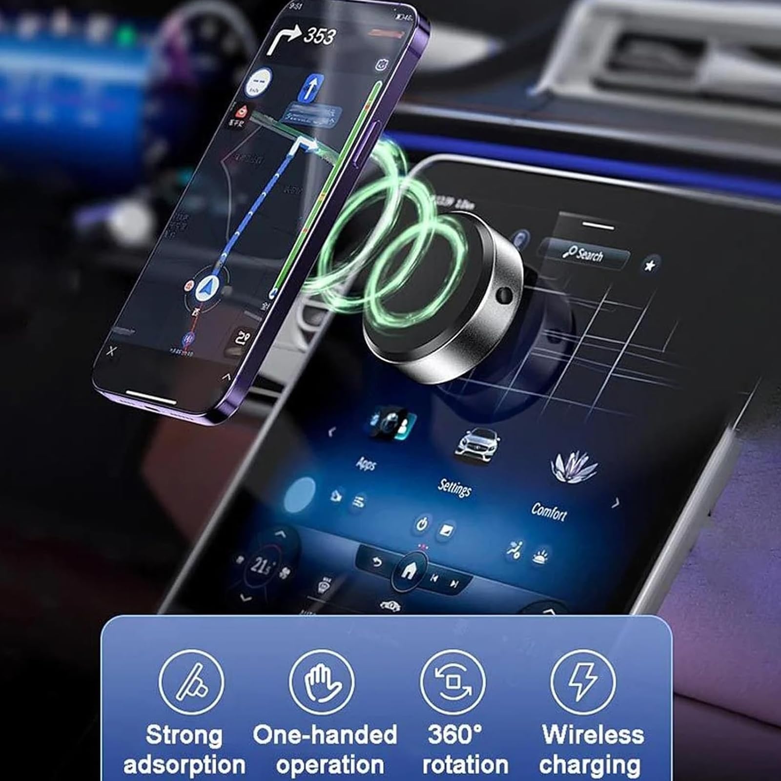 **Lekxagabo Magnetic Car Phone Holder - Strong Vacuum Suction Mount for iPhone, Samsung & Smartphones - Secure & Adjustable (Black) - Perfect for Driving, Office & Home Use**