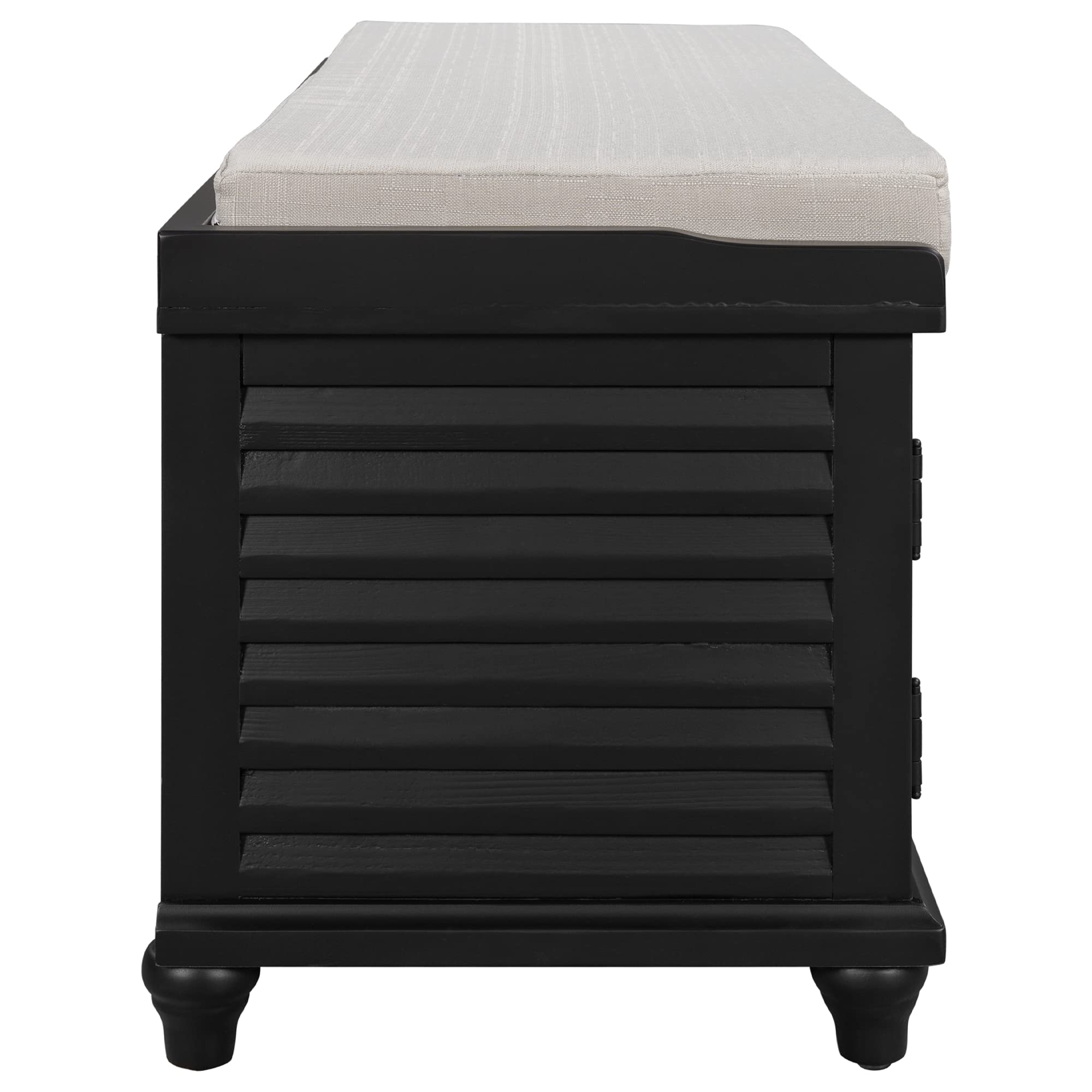 RUNNA Solid Wood Entryway Storage Bench with Removable Cushion - 2 Door Louver Shoe Bench for Hallway, Living Room & Entryway - Perfect for Organizing Shoes, Hats & Home Decor (Black)