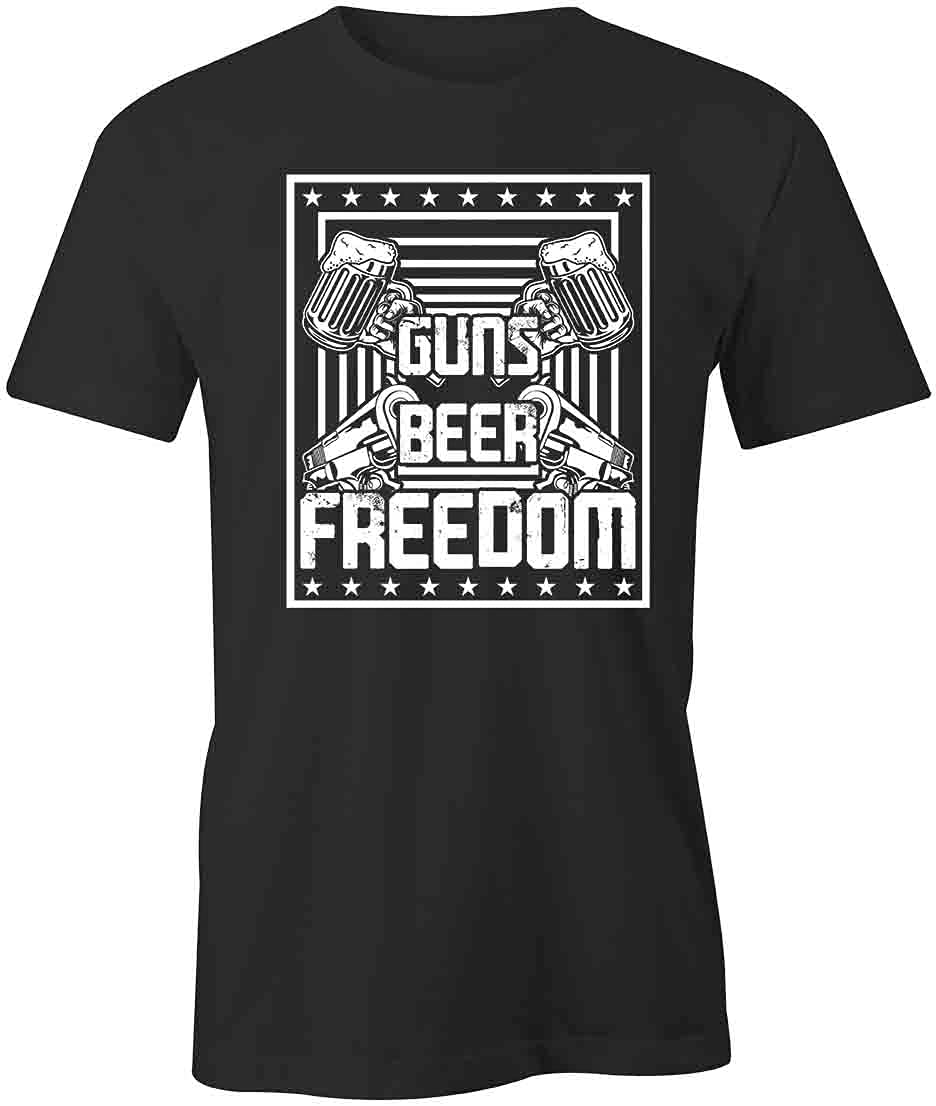 Guns Beer Freedom Graphic T-Shirt - Patriotic Printed Tee for Men & Women | Black Cotton Shirt for 4th of July, BBQ Parties & Casual Outfits