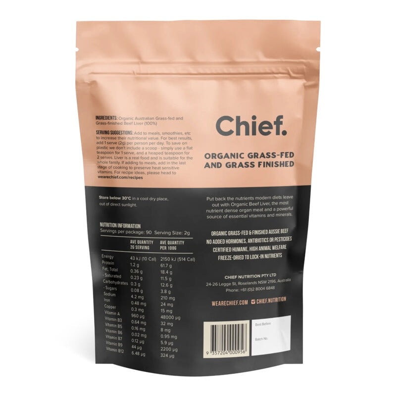 Organic Beef Liver Powder - Grass-Fed, Freeze-Dried, Rich in Iron & Vitamin A - Supports Energy, Immunity & Skin Health - Perfect for Smoothies, Cooking & Supplement Use