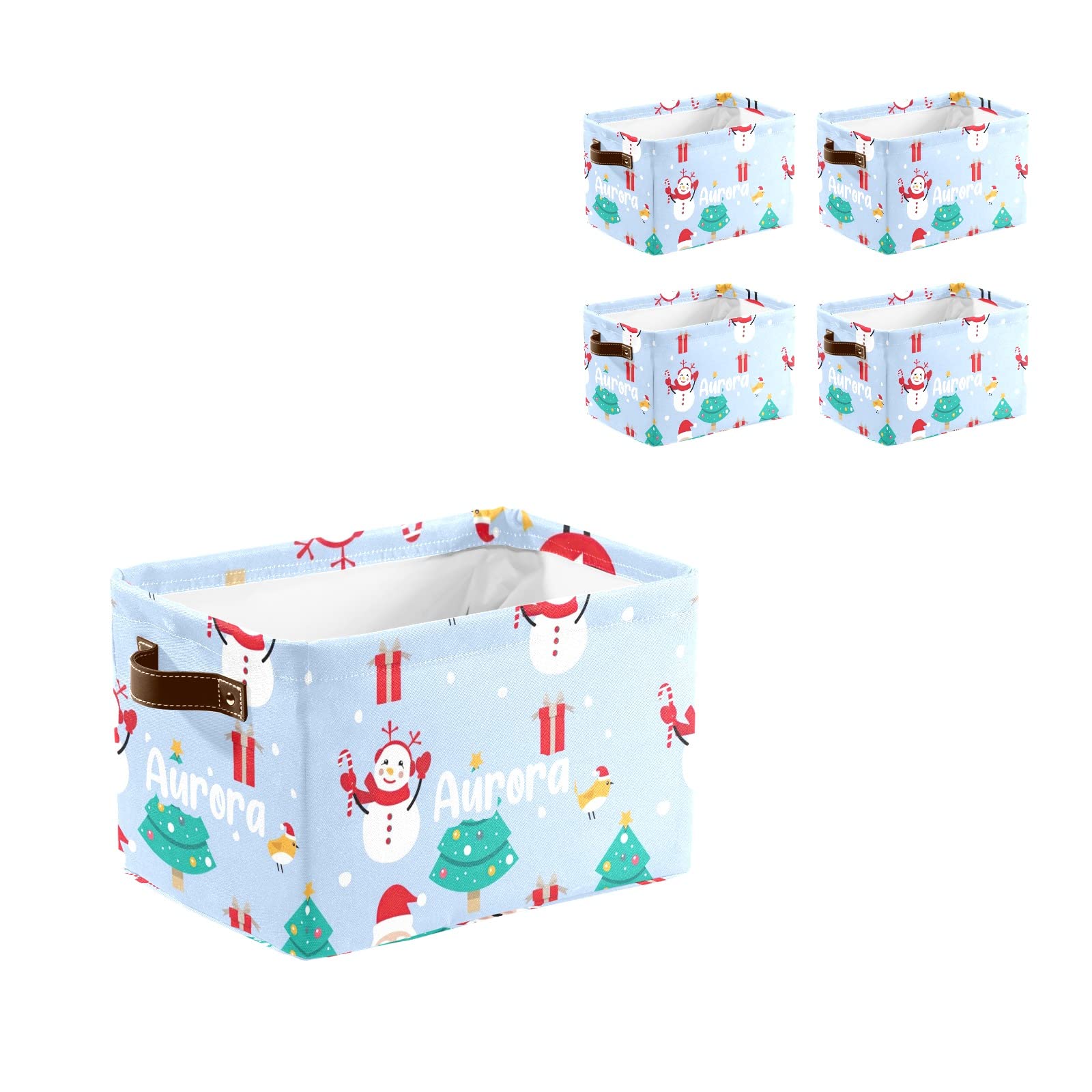 Deven Large Personalized Storage Baskets with Handles - Christmas & Winter Blue Organizing Bins for Shelves, Closet, Toys, Bathroom, Nursery - Home Storage Solution (1 Pack) - Perfect for Holiday Decor & Year-Round Organization
