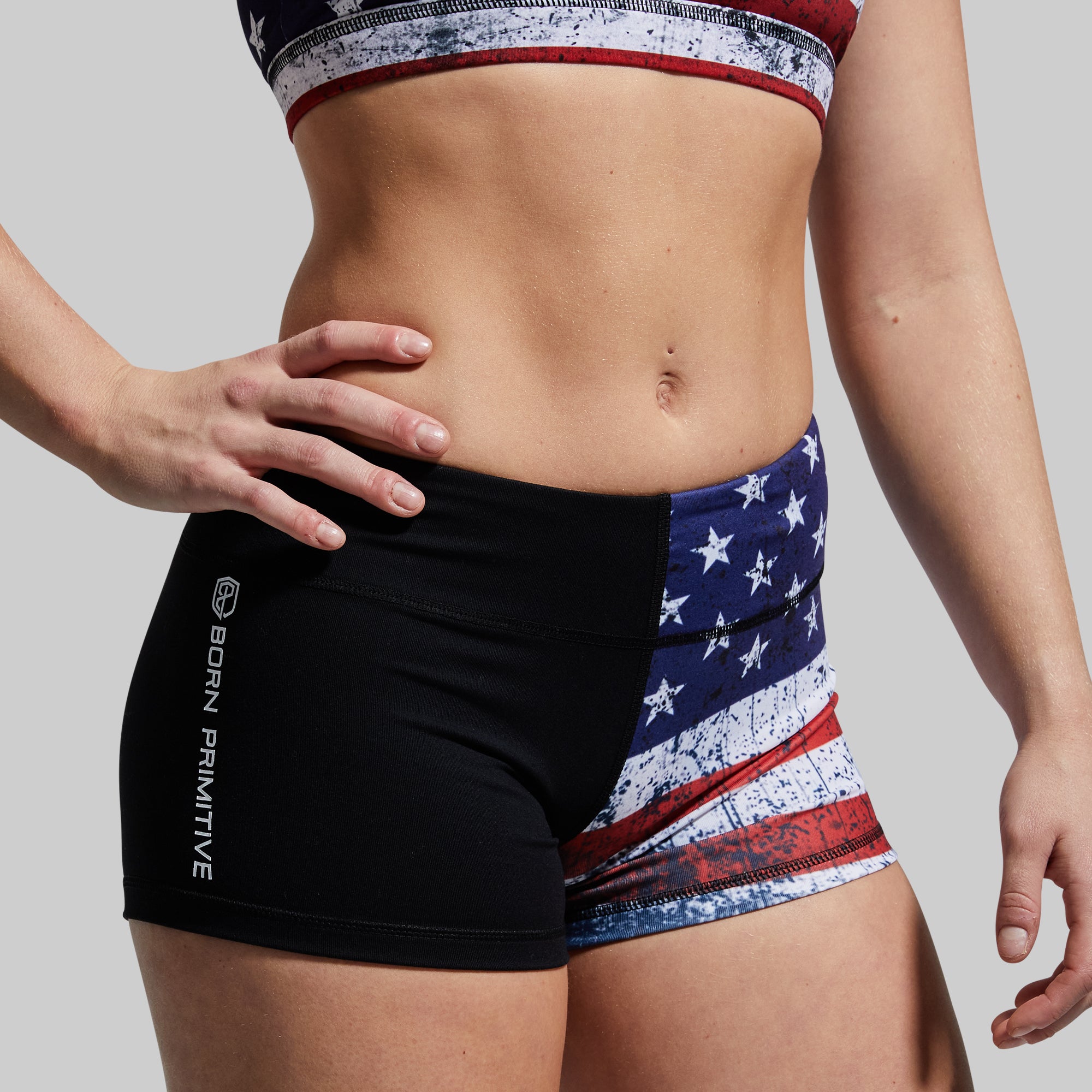 Double Take Booty Shorts (Patriot) - High Waisted Workout Shorts for Women - Perfect for Gym, Running & Yoga