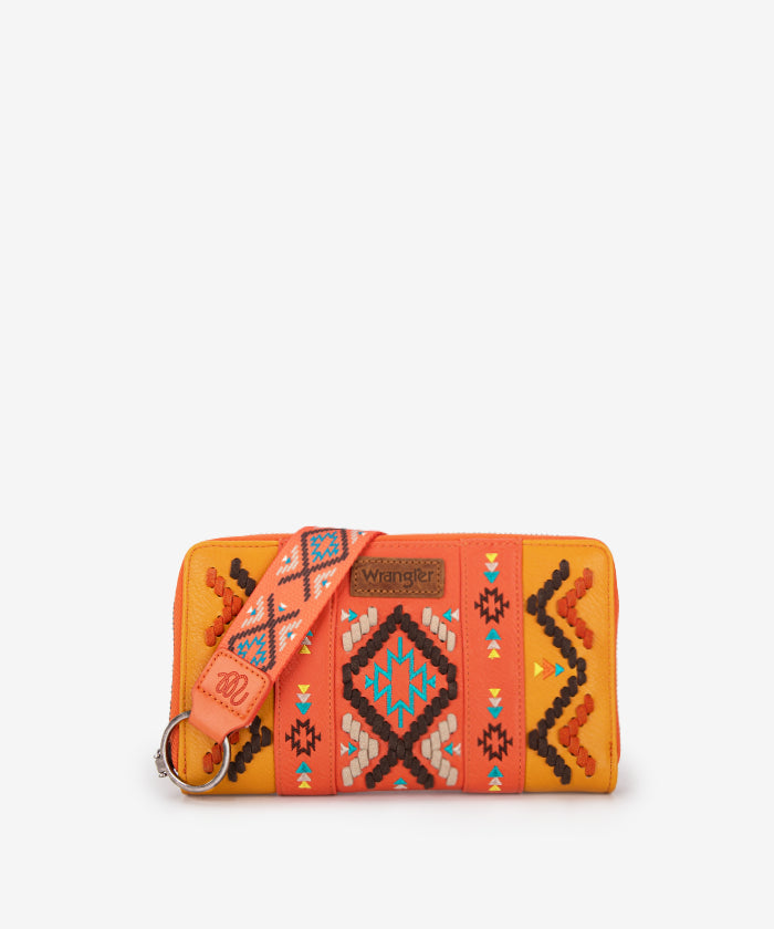 Wrangler Aztec Embroidered Whipstitch Wristlet - Stylish Leather Bracelet for Women - Perfect for Western Fashion, Boho Outfits & Festival Wear