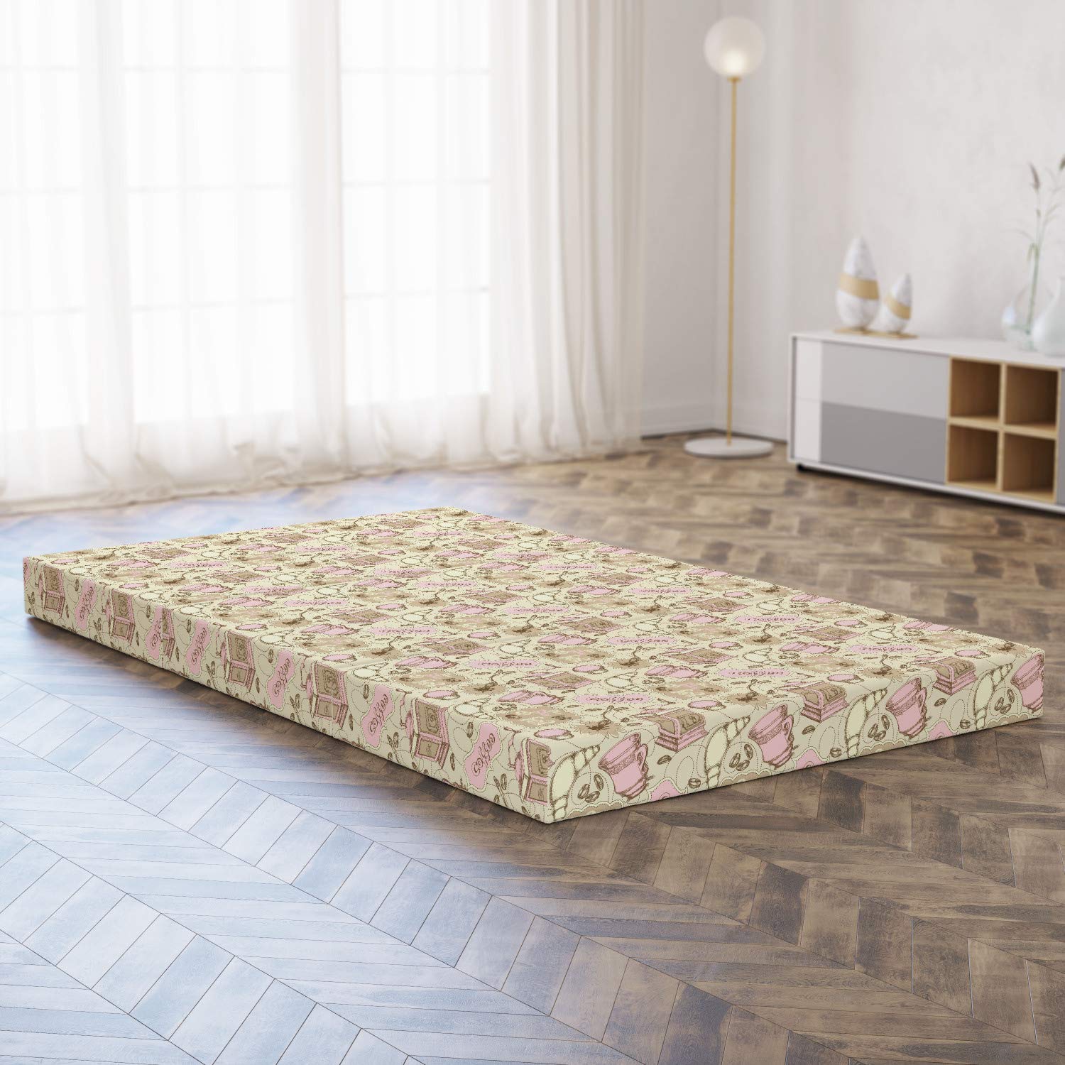 Ambesonne Abstract Foldable Mattress - Tea Pots & Cups Design, 78.7