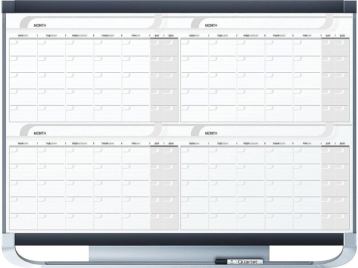 Quartet 4MCP43P2 4-Month Dry Erase Calendar Board - 4ft x 3ft with 4 Markers, 2 Accessories & Note Section - Perfect for Office Planning, Classroom Schedules & Home Organization