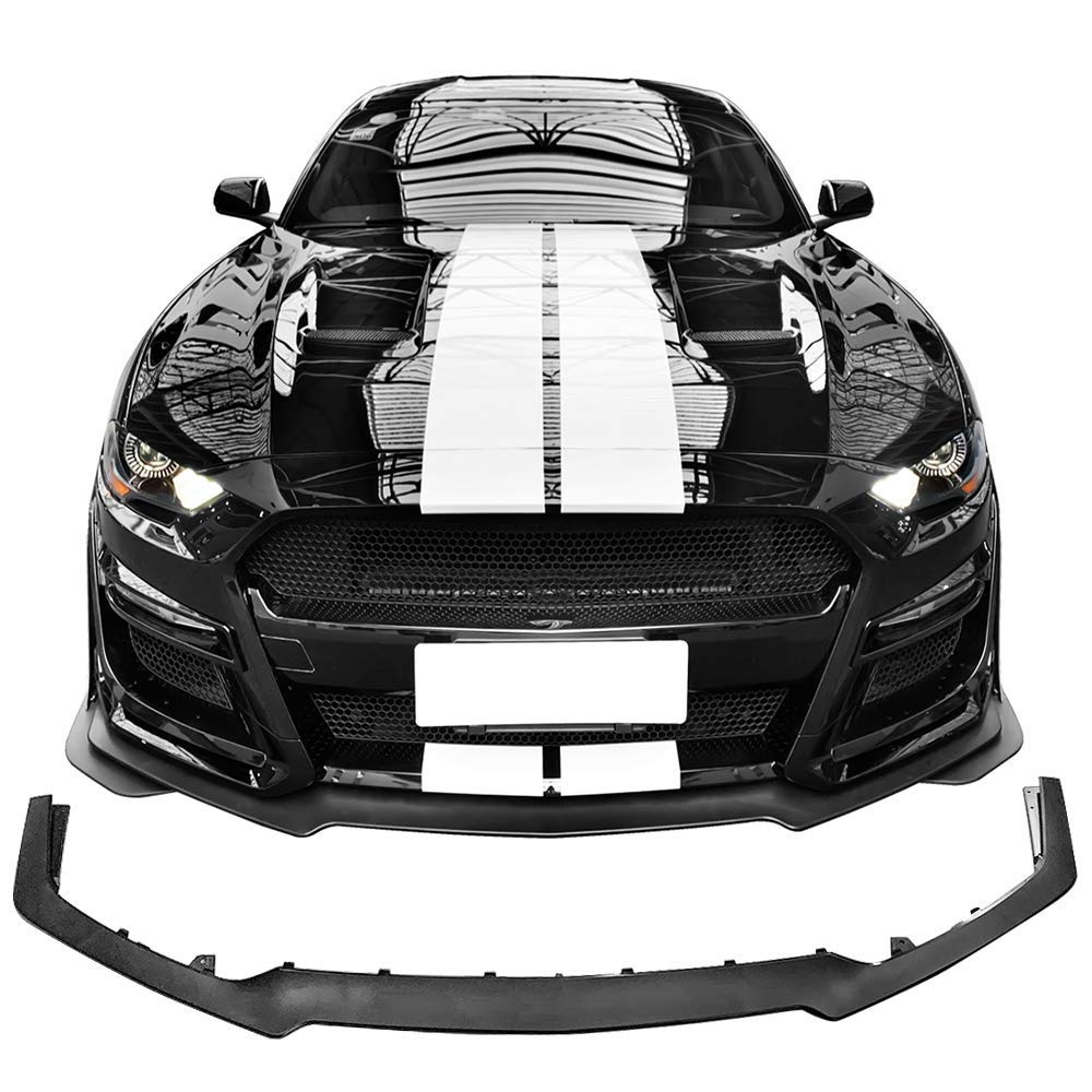 IKON MOTORSPORTS Front Bumper Lip for 2018-2023 Ford Mustang | GT500 Style Black Primer Front Lip Spoiler | PP Polypropylene Material | Enhances Aerodynamics & Sporty Look | Perfect for Car Enthusiasts & Street Racing