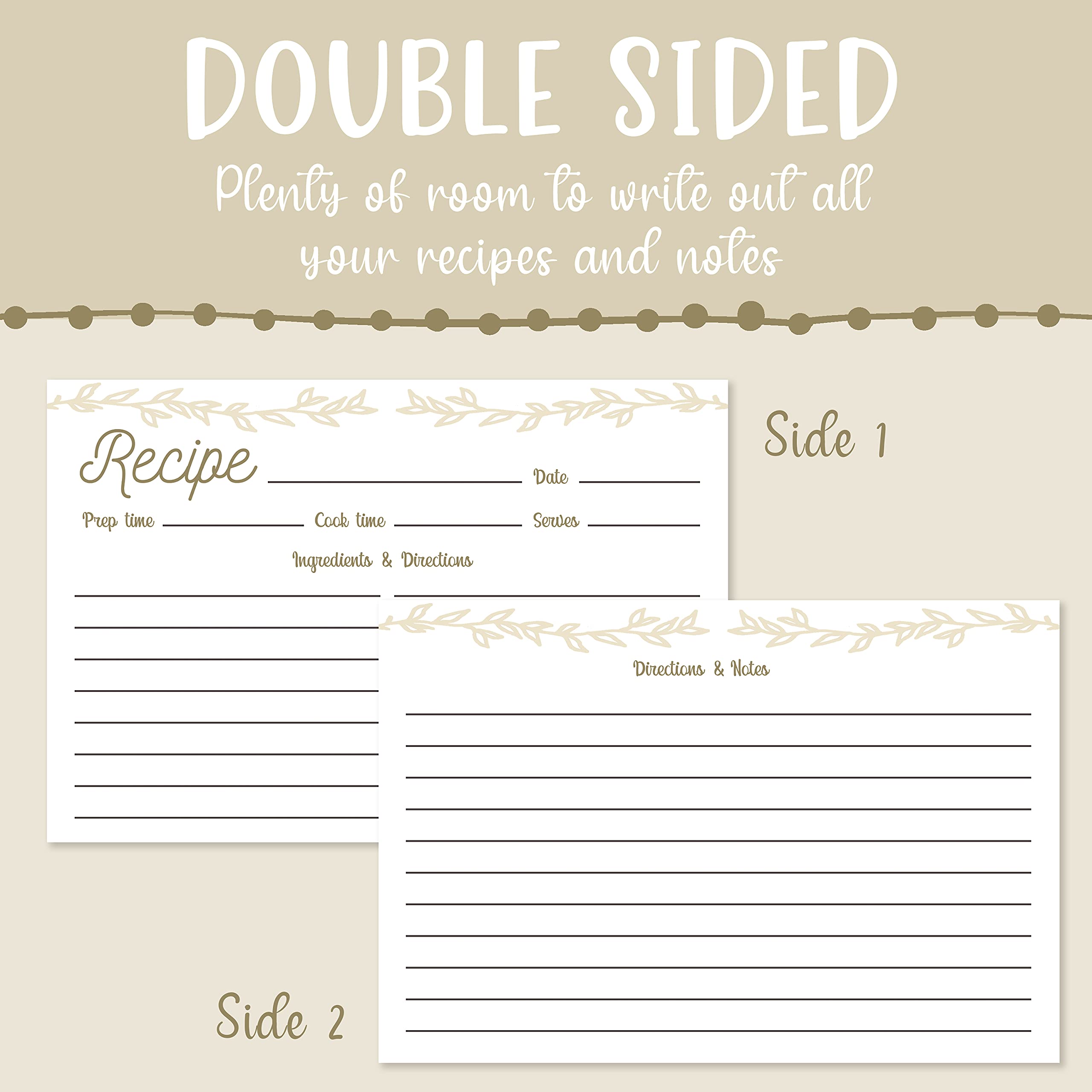 Rustic Recipe Cards 4x6 Inches (50 Pack) - Double Sided Index Cards with Floral Design for Kitchen, Cooking & Meal Planning - Perfect for Handwritten Recipes & Gift Giving