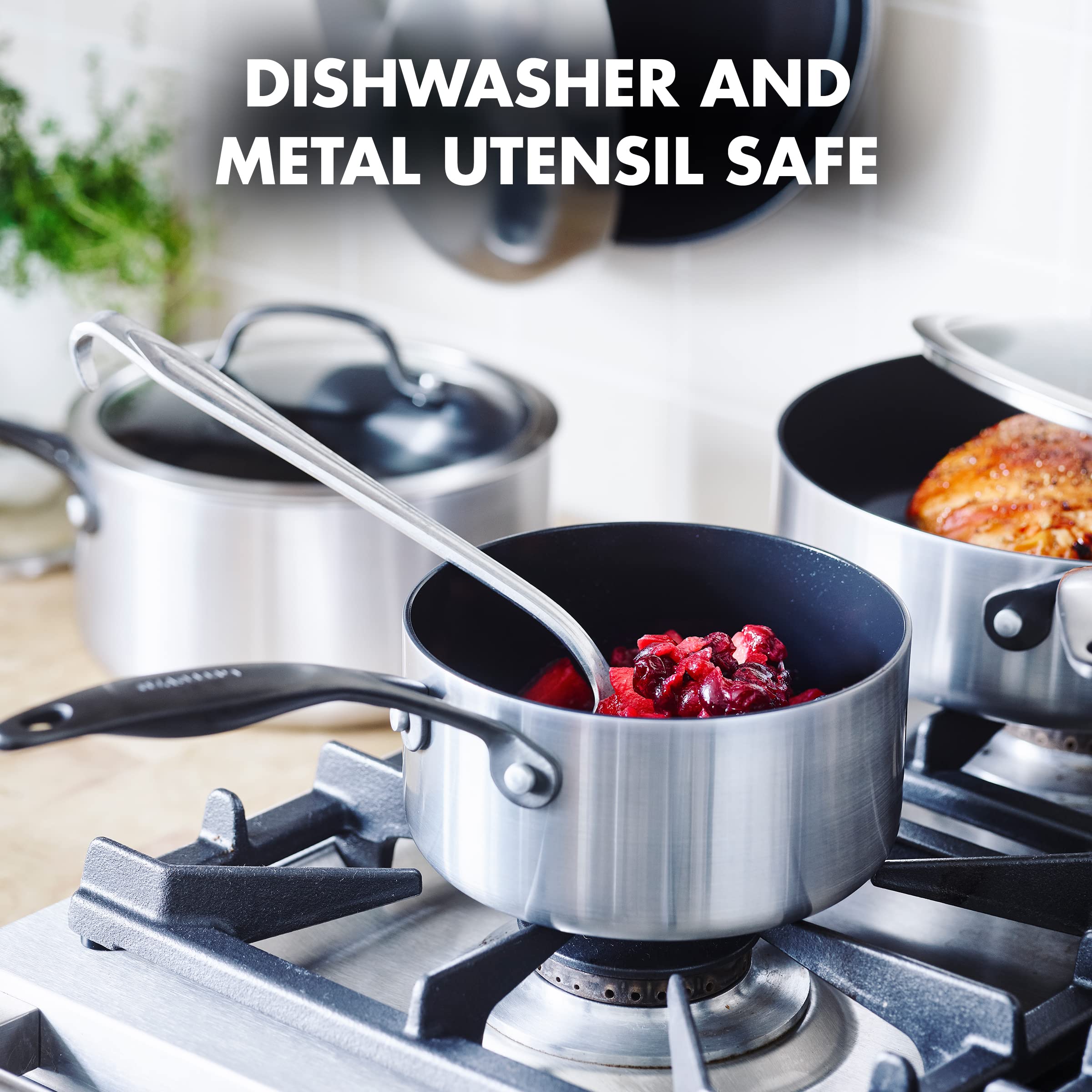 GreenPan Venice Pro Noir Tri-Ply Stainless Steel Healthy Ceramic Nonstick 13-Piece Cookware Set - PFAS-Free, Induction Compatible, Oven & Dishwasher Safe - Matte Black Handles for Modern Kitchens - Perfect for Sautéing, Boiling & Frying