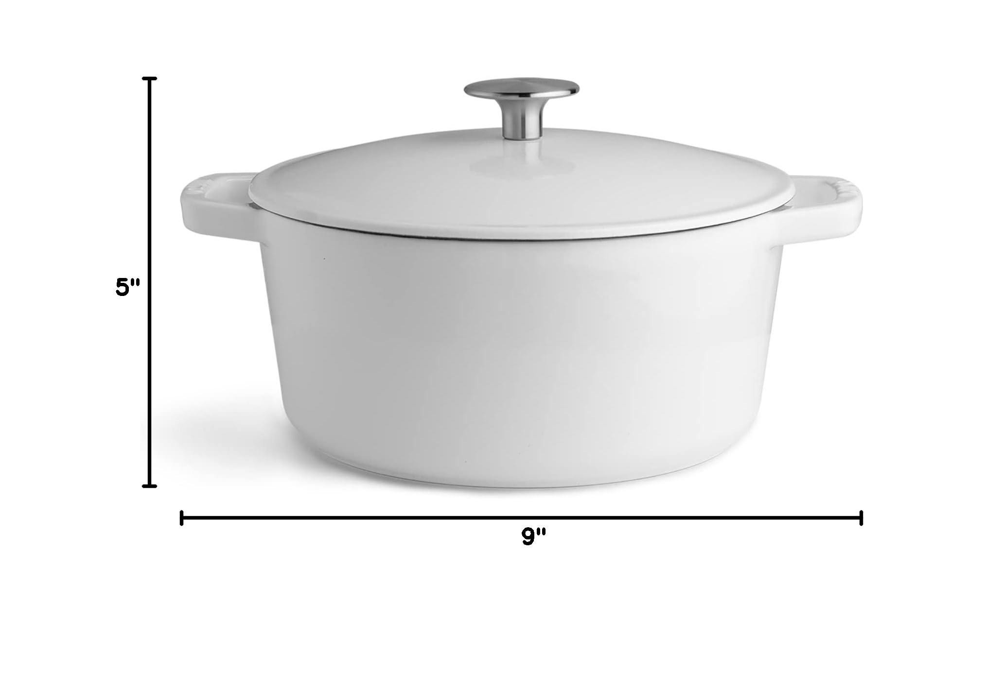 Premium 3.5-Quart Enameled Cast Iron Dutch Oven with Lid - Oven & Dishwasher Safe Casserole Pot - Durable Enamel Coating Inside & Out - White with Silver Knob - Perfect for Braising, Stewing & Baking at Home