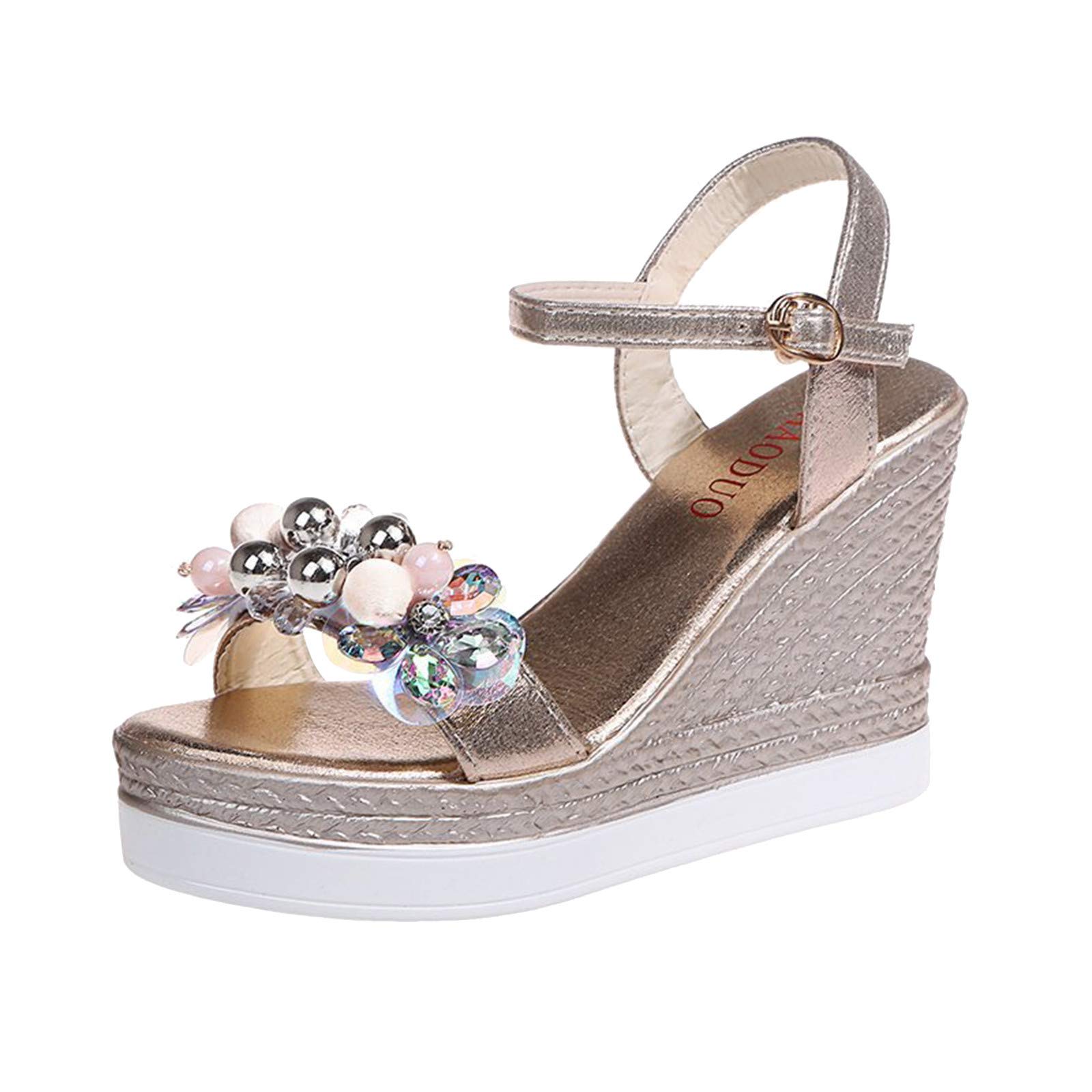 Women's Crystal Wedge Sandals with Floral Lace-Up Design - High Platform Heels for Summer Fashion, Beach Parties, and Casual Outings