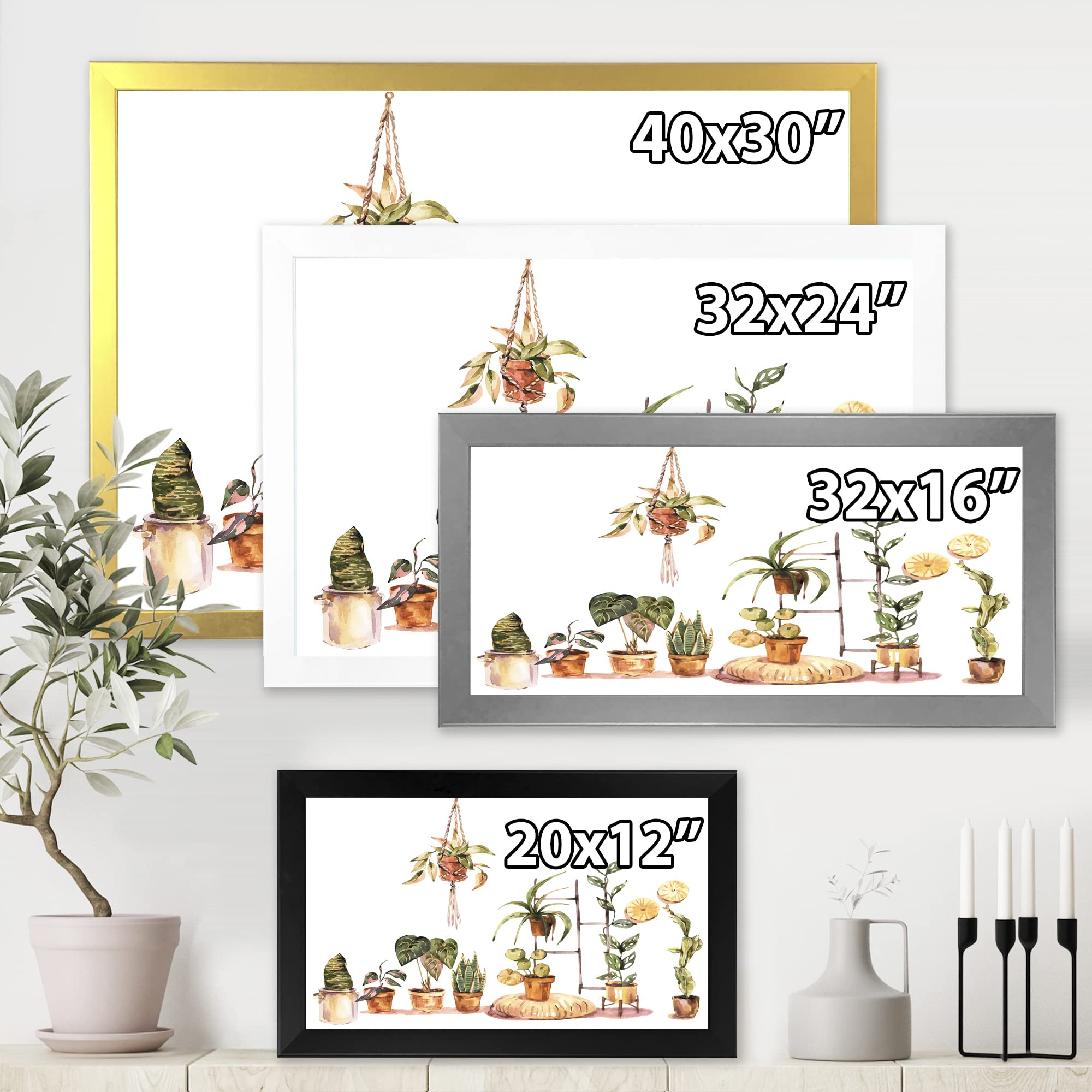 Indoor House Plants Urban Jungle II Traditional Framed Wall Art - Botanical Home Decor for Living Room, Bedroom & Office