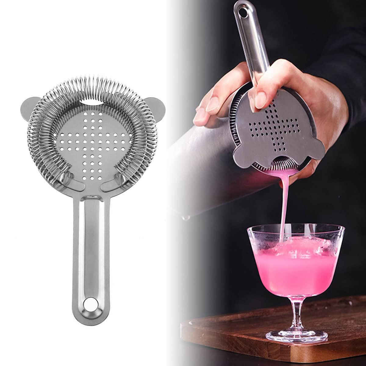Premium Stainless Steel Cocktail Strainer - Professional Bar Tools for Ice Cube Filtering, Mixing & Serving | Perfect for Home Bars, Cocktail Parties & Bartending