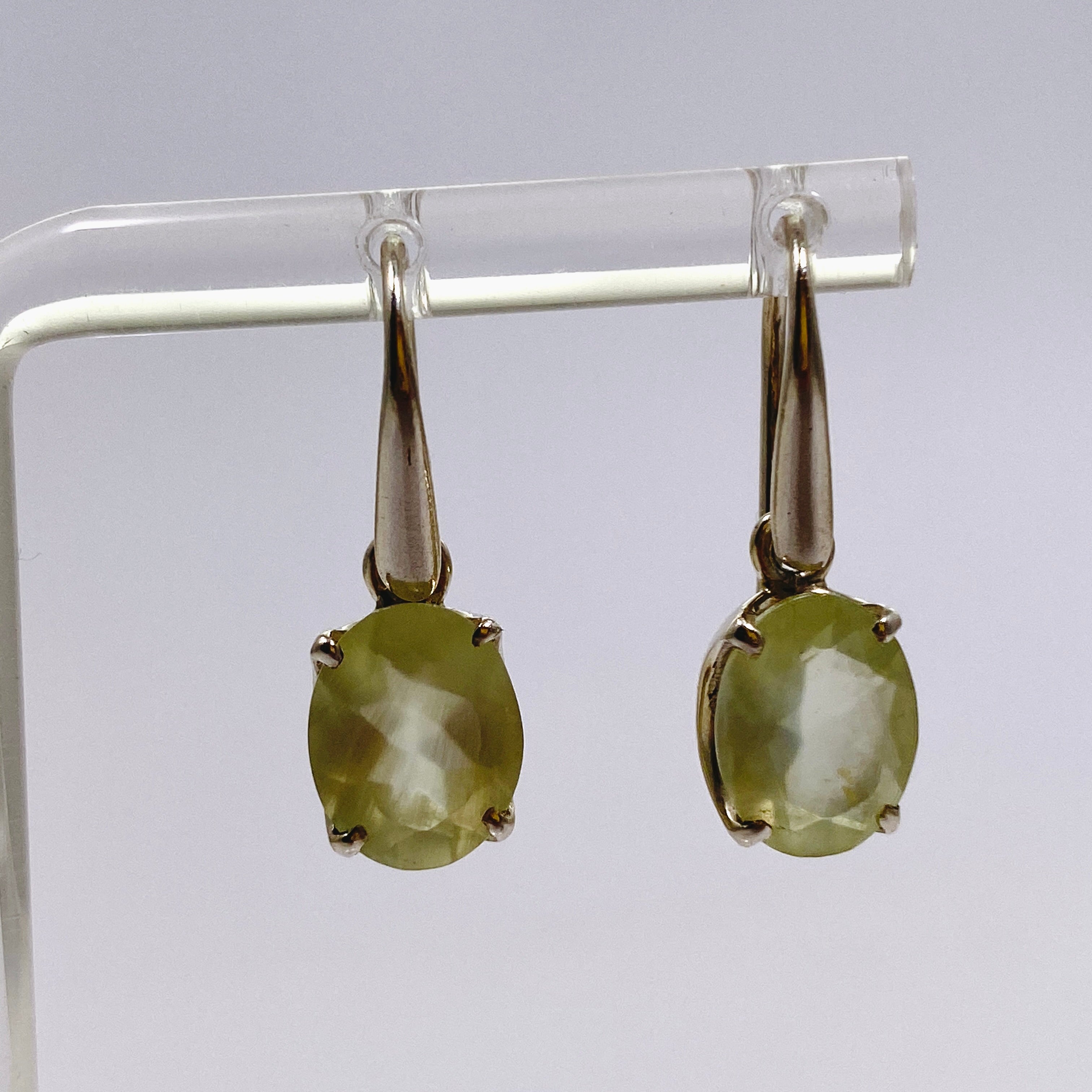 Prehnite Oval Faceted Earrings PEGJ314 - Elegant Gemstone Jewelry for Women | Perfect for Weddings, Parties & Special Occasions