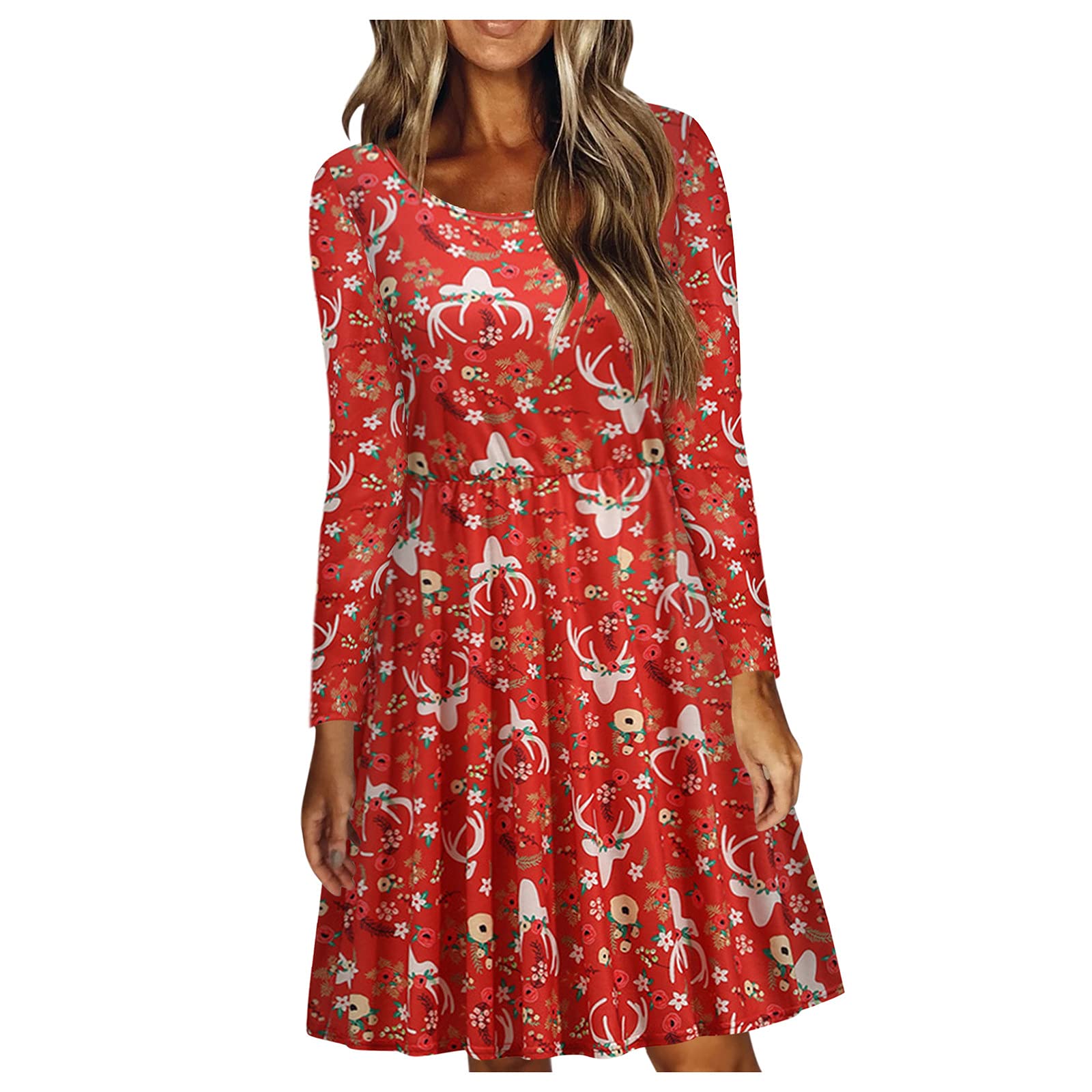 SLENDIPLUS Women's Summer Wrap Dress - Casual Long Sleeve Round Neck Printed Loose Maxi Dress for Christmas & Holiday Parties | Beach Vacation, Date Night, Office Wear