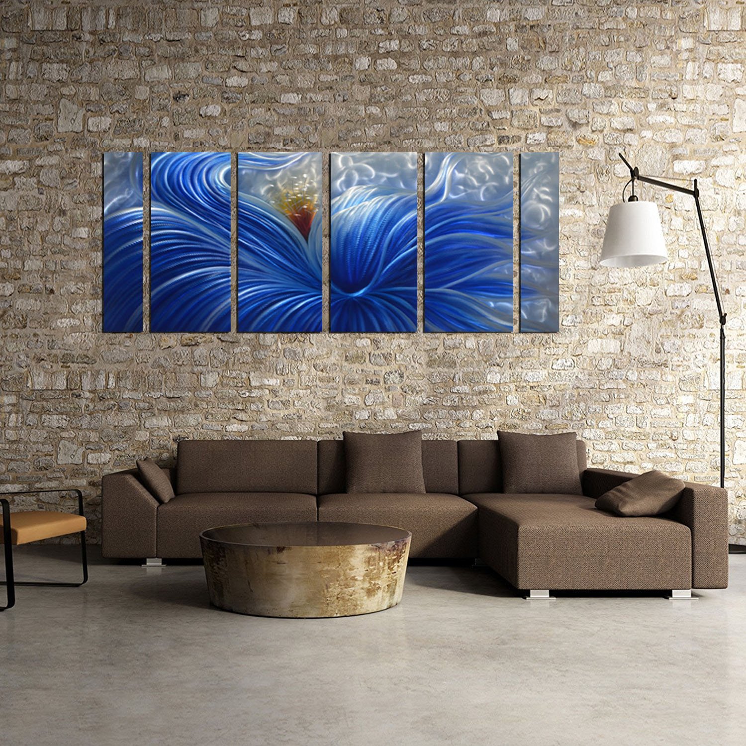 Abstract Blue Flower Metal Wall Art - Modern Indoor Outdoor Decor for Living Room