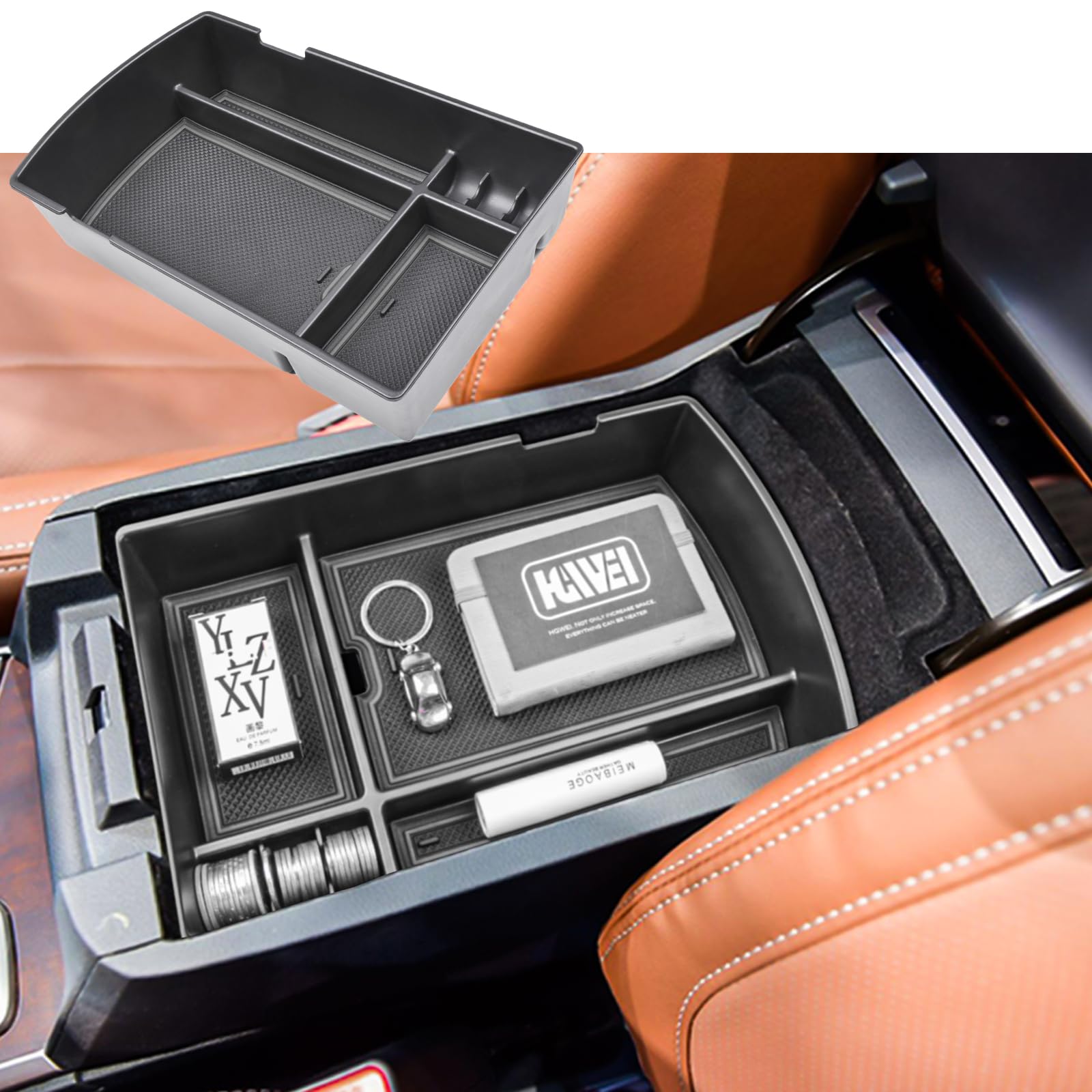 Subaru Ascent 2019-2025 Center Console Organizer Tray - ABS Material Armrest Storage Box with Coin Holder, Black | Perfect for Car Interior Organization & Accessories Storage