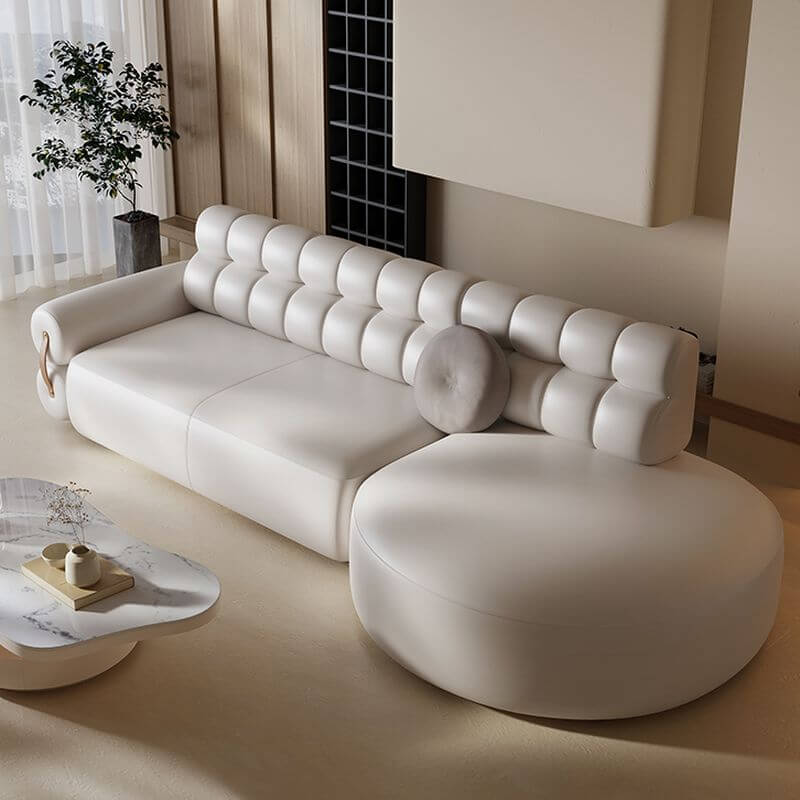 L-Shaped Sectional Sofa with Chaise Lounge, Channel Tufted Back, Soft White Polyester Blend Fabric, Seats 5, Round Arms & Hidden Support - Perfect for Living Room, Family Room or Home Theater