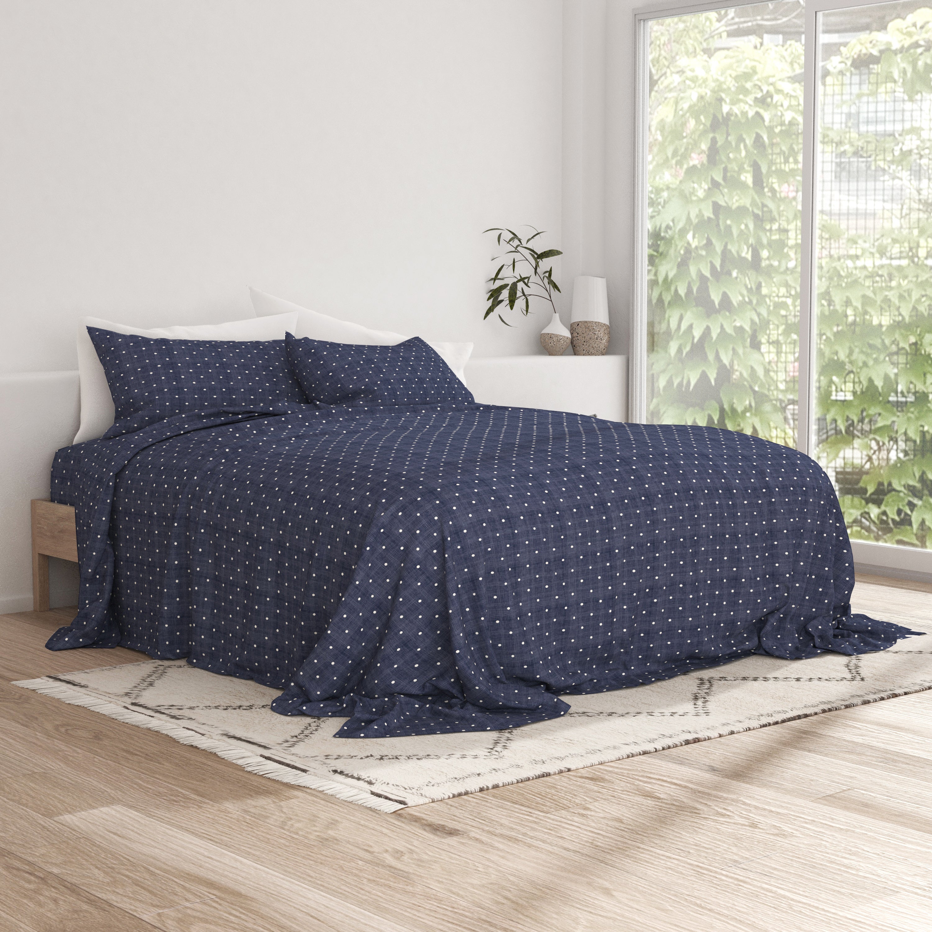 Polkadot Pattern 4 Piece Sheet Set - Soft & Breathable Cotton Bedding for Kids & Adults - Perfect for Bedroom, Guest Room & Dorm Decor