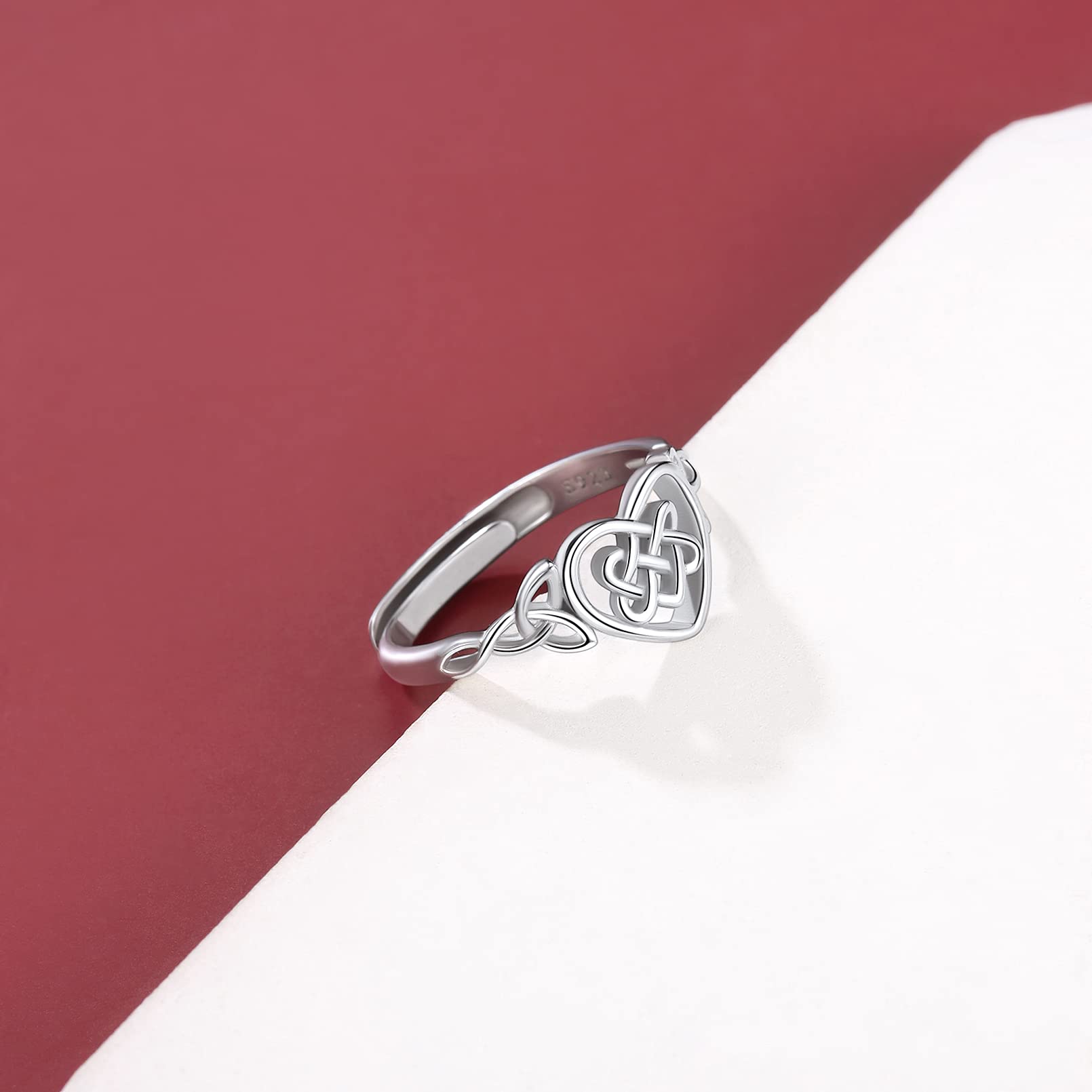 Celtic Knot Sterling Silver Rings for Women - Adjustable Vintage Heart Ring - Elegant Eternity Band - Perfect for Weddings, Anniversaries & Everyday Jewelry