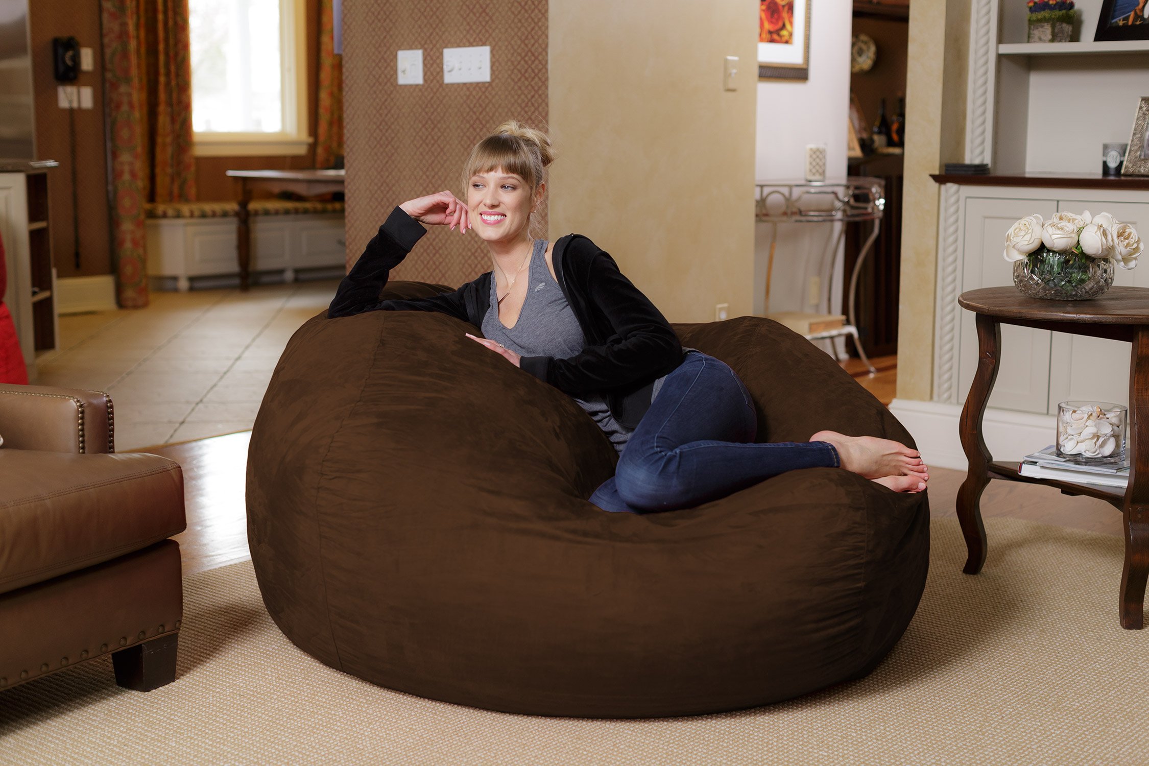 Chill Sack 5-Feet Chocolate Bean Bag Chair - Oversized Memory Foam Lounger for Adults & Teens - Perfect for Living Room, Game Room, Dorm or Bedroom Relaxation