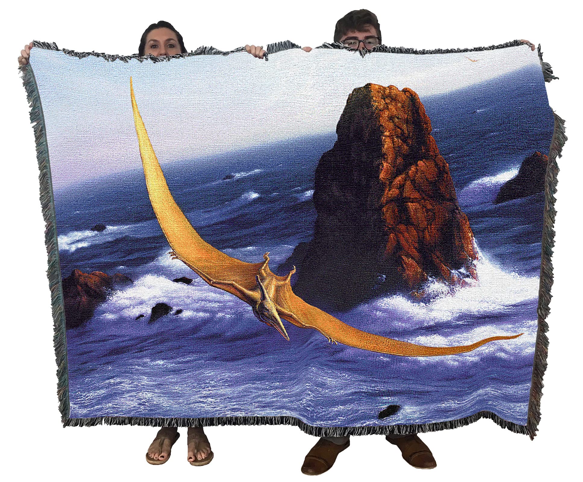 Jerry LoFaro Pteranodon Dinosaur Blanket - Handwoven Cotton Prehistoric Tapestry Throw - Made in USA (72x54) - Perfect for Home Decor, Gift Giving & Cozy Living Room Use