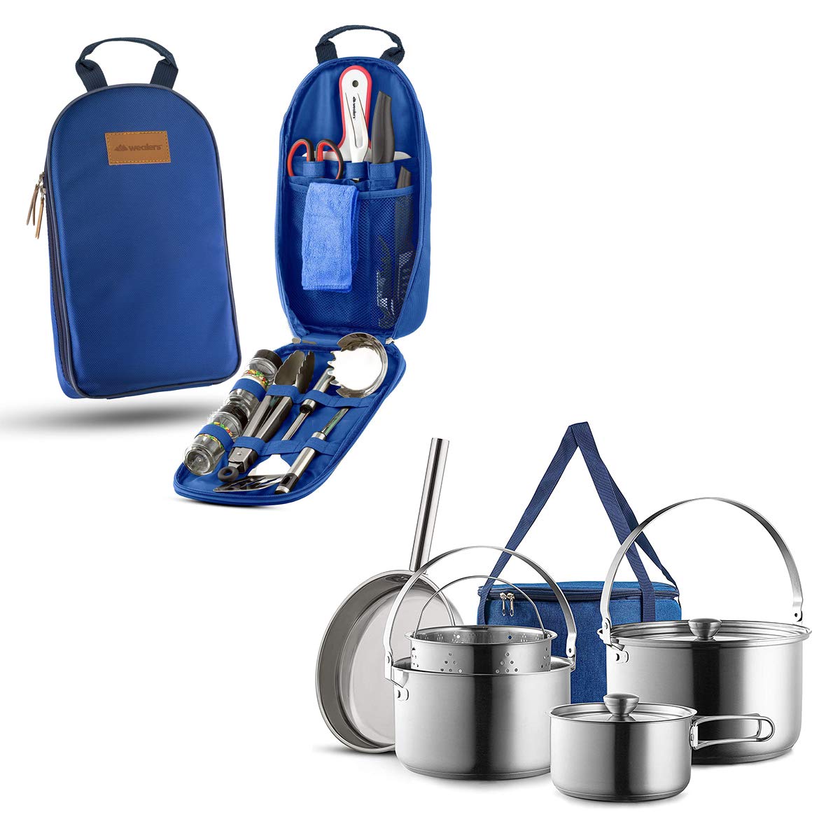11-Piece Camping Cookware Set - Portable Stainless Steel Pots & Pans with Travel Organizer - Compact Grill Accessories for Outdoor Cooking, Backpacking & RV Trips - Durable 304 Stainless Steel Open Fire Cooking Kit for Camping, Hiking & Picnics