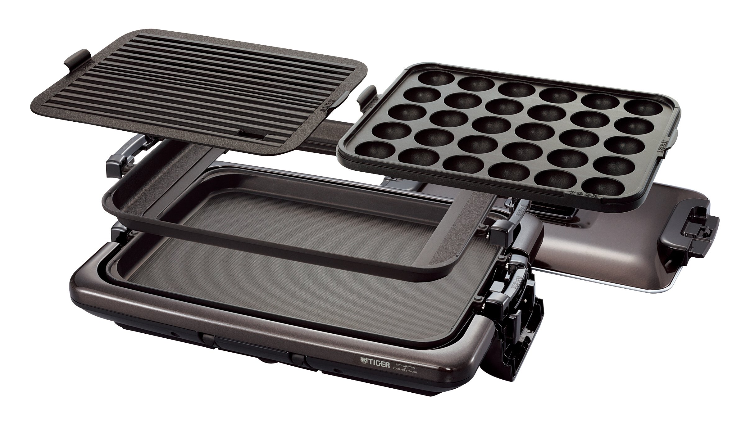 Tiger Hot Plate 3-in-1 Multi-Function Electric Grill (Flat Griddle, Takoyaki Pan, Yakiniku BBQ) with Lid - Brown CRV-A300-T | Perfect for Home Cooking, Asian Cuisine & Party Entertaining
