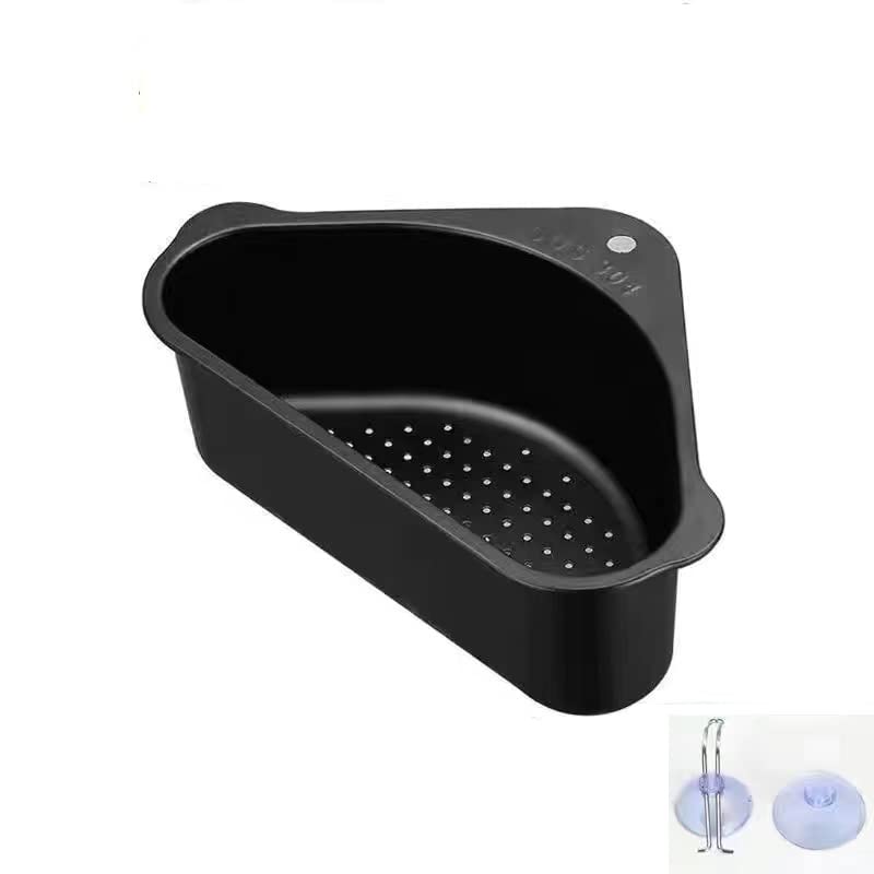 Stainless Steel Triangle Drain Basket - Multi-Functional Kitchen Sink Filter Shelf for Fruits, Vegetables & Dishware - Space-Saving Storage Rack with Suction Cups (Black) - Perfect for Small Kitchens, RVs & Apartments