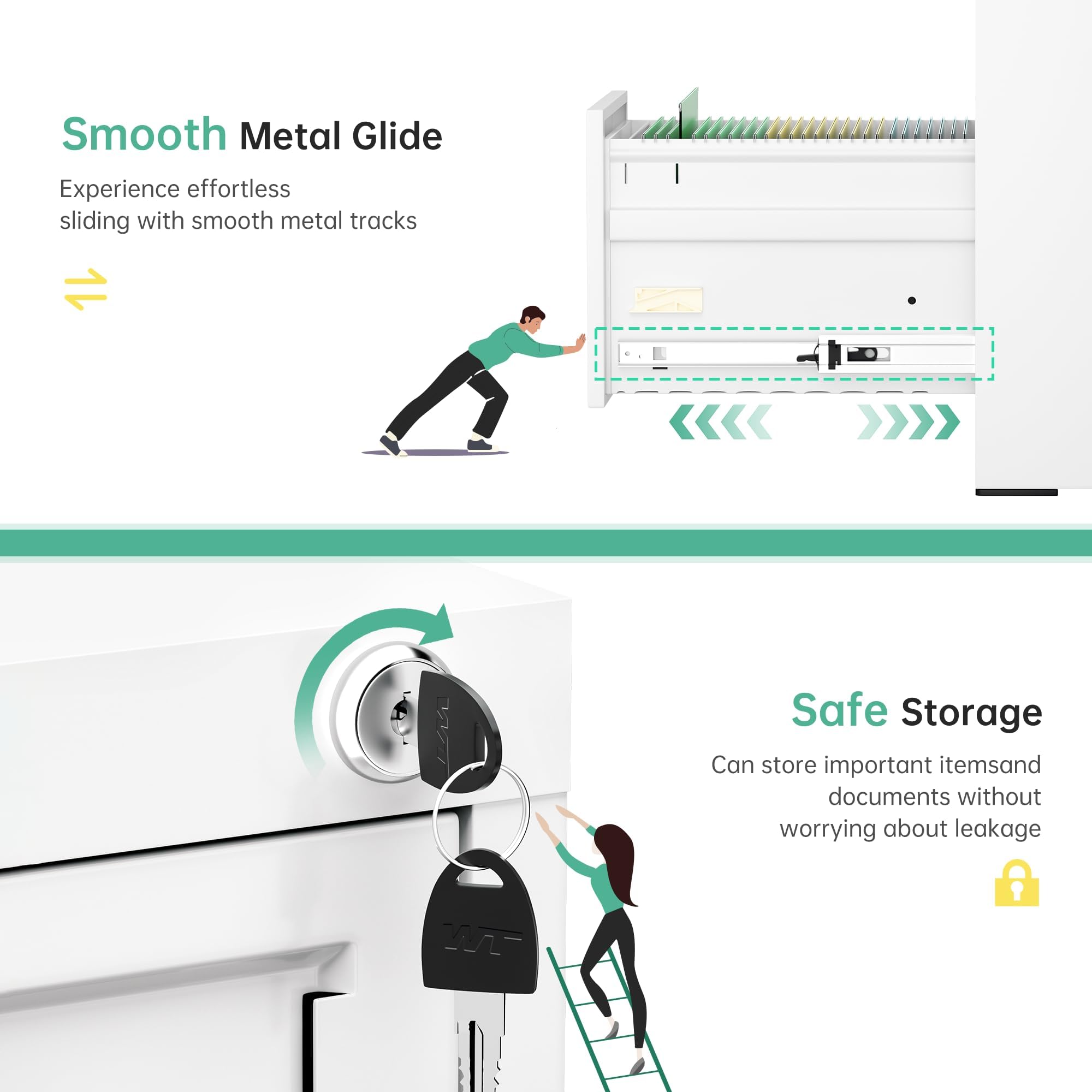 Bonusall 2-Drawer Vertical Metal File Cabinet with Lock - Letter/Legal/A4/F4 Size - Sturdy Steel Lateral Filing Cabinet for Home Office - White | Organize Documents Securely in Office or Study Room