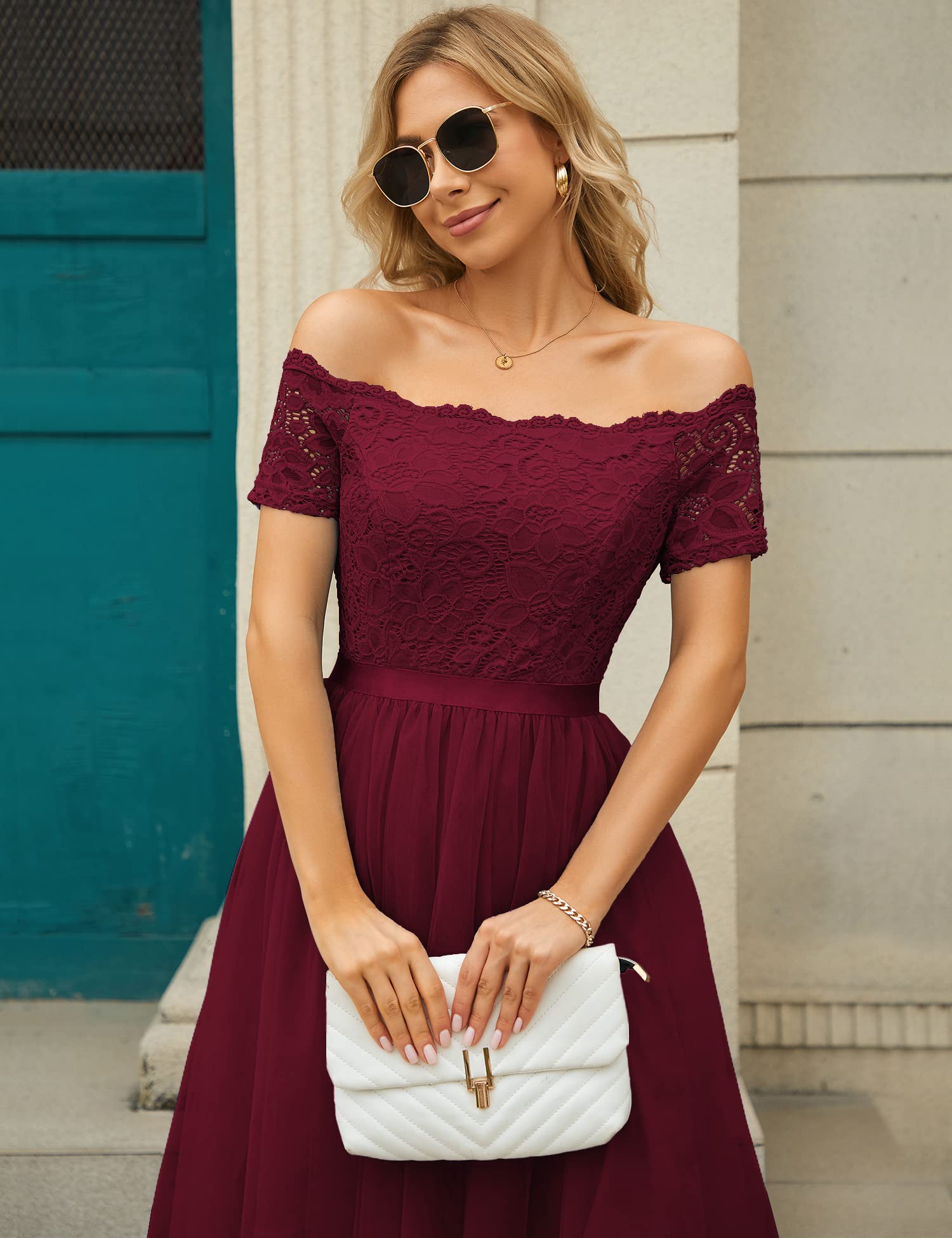 2024 Women's Off The Shoulder Short Sleeve High-Low Prom Dress - Elegant Cocktail Party & Wedding Guest Formal Gown for Special Occasions & Evening Events