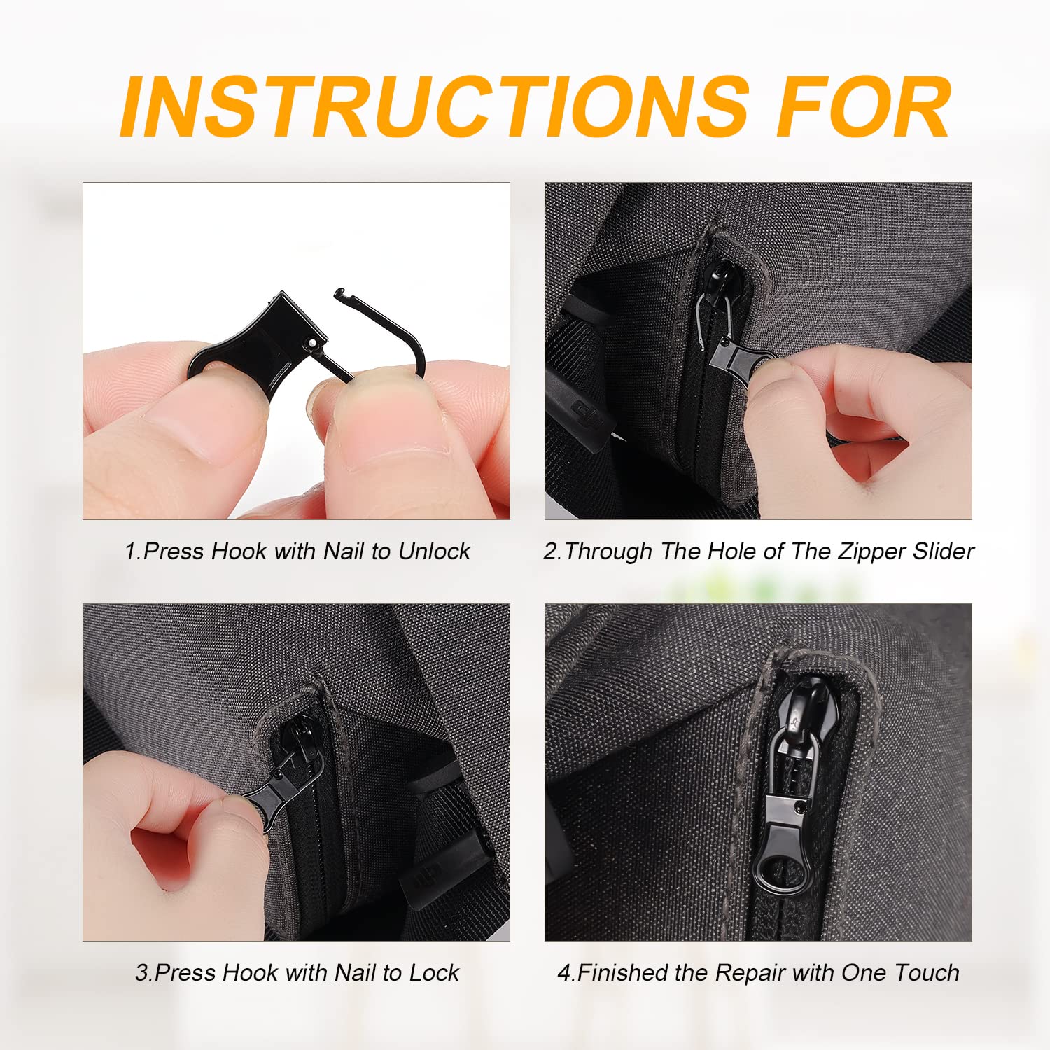 6-Piece Zipper Pull Replacement Kit - Detachable Zipper Sliders for Jackets, Pants, Coats, Shoes, Suitcases & Backpacks - Durable Zipper Repair Accessories (Black) - Perfect for Outdoor Gear, Travel Luggage & Clothing Repairs