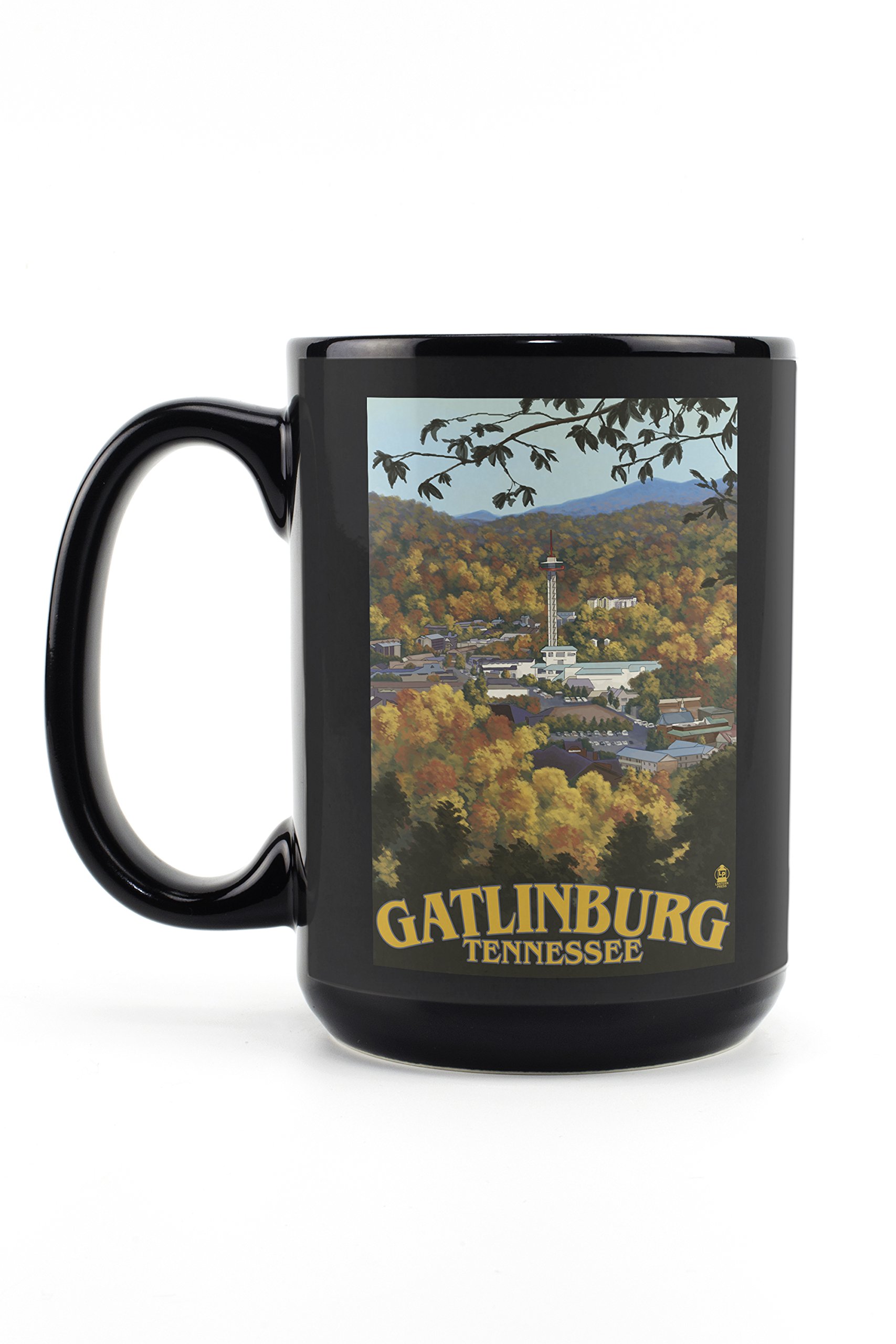 Lantern Press Gatlinburg Tennessee Town Scene - 15oz Black Ceramic Coffee Mug & Tea Cup, Dishwasher & Microwave Safe - Perfect for Home, Office & Gift Giving