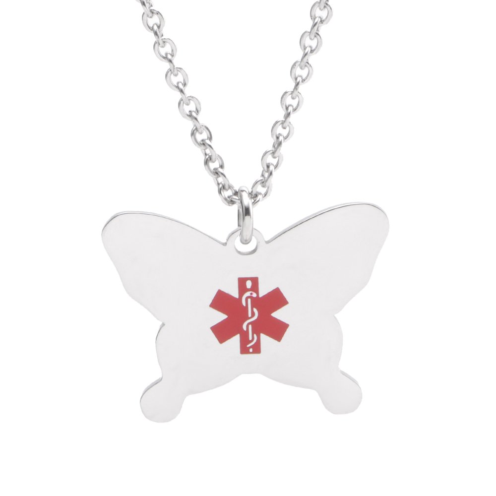 Butterfly Medical ID Necklace for Kids - Free Engraving - Allergy Alert Jewelry