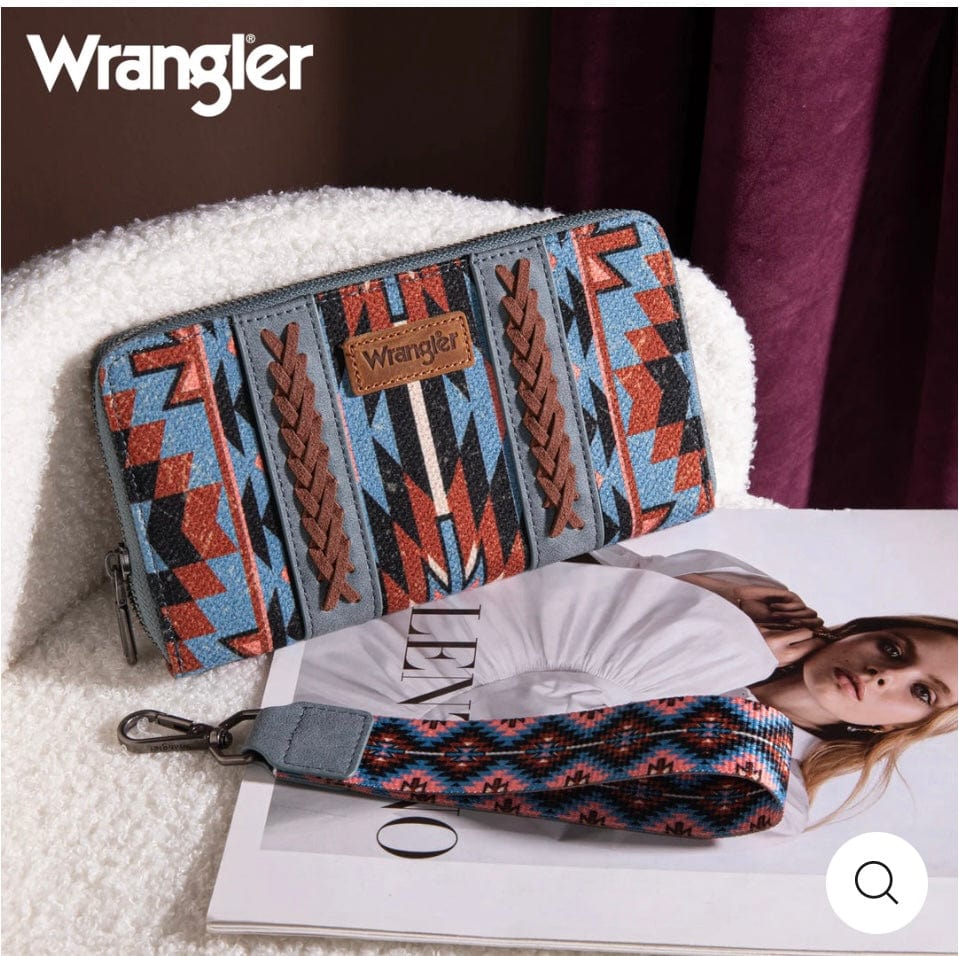 Wrangler Southwestern Genuine Leather Wallet for Men - Navy Blue Bifold Wallet with RFID Protection - Perfect for Travel, Work & Everyday Use
