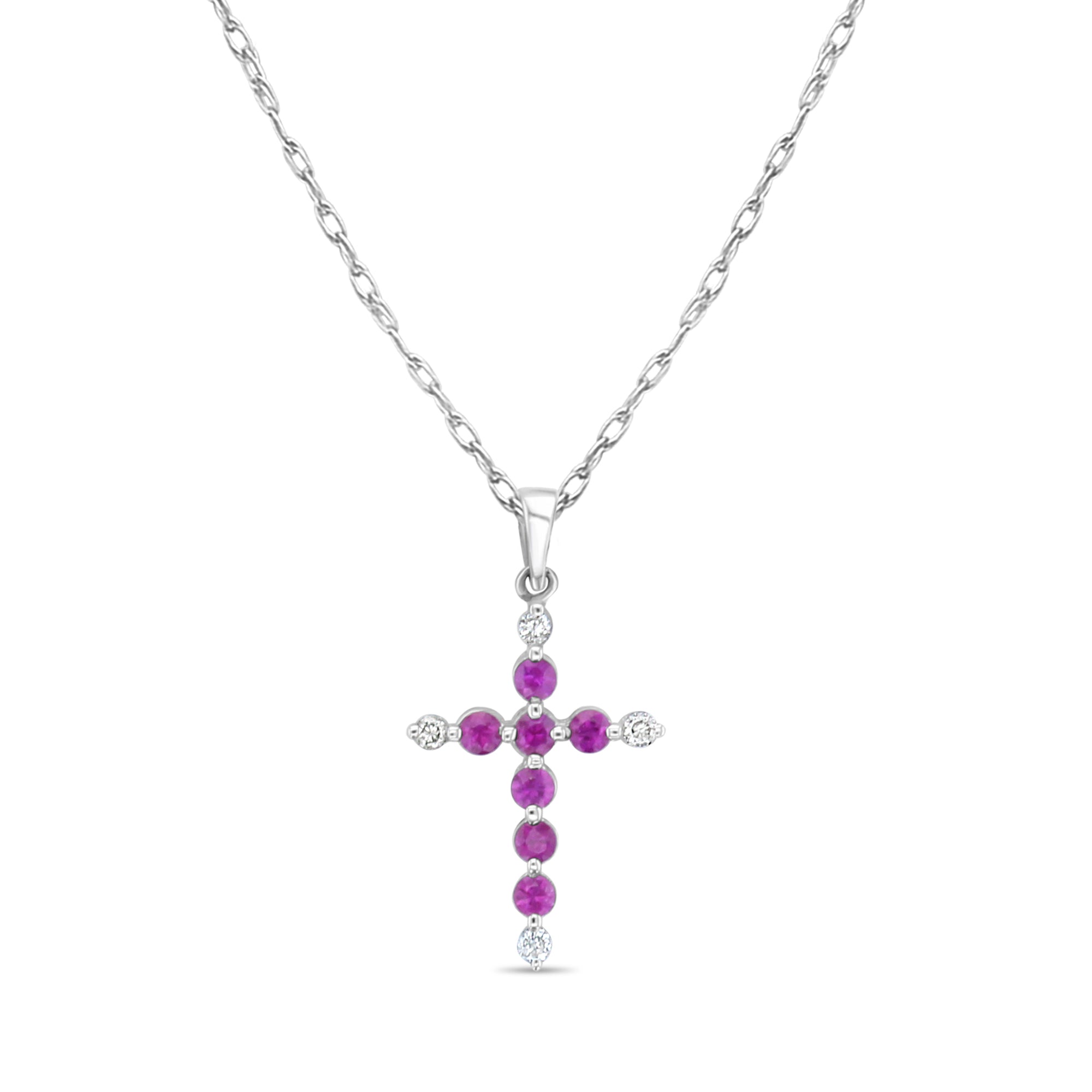 14K White Gold Ruby Diamond Cross Pendant Necklace for Women - Elegant Jewelry Gift for Christmas, Baptism & Special Occasions