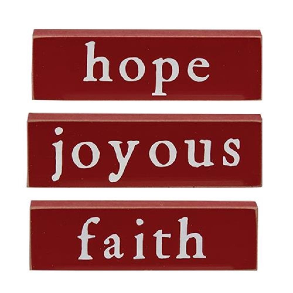 Faith Hope Joy Mini Thin Block Set of 3 - Inspirational Home Decor for Wall, Shelf & Office Desk - Perfect for Gifts, Holidays & Daily Motivation