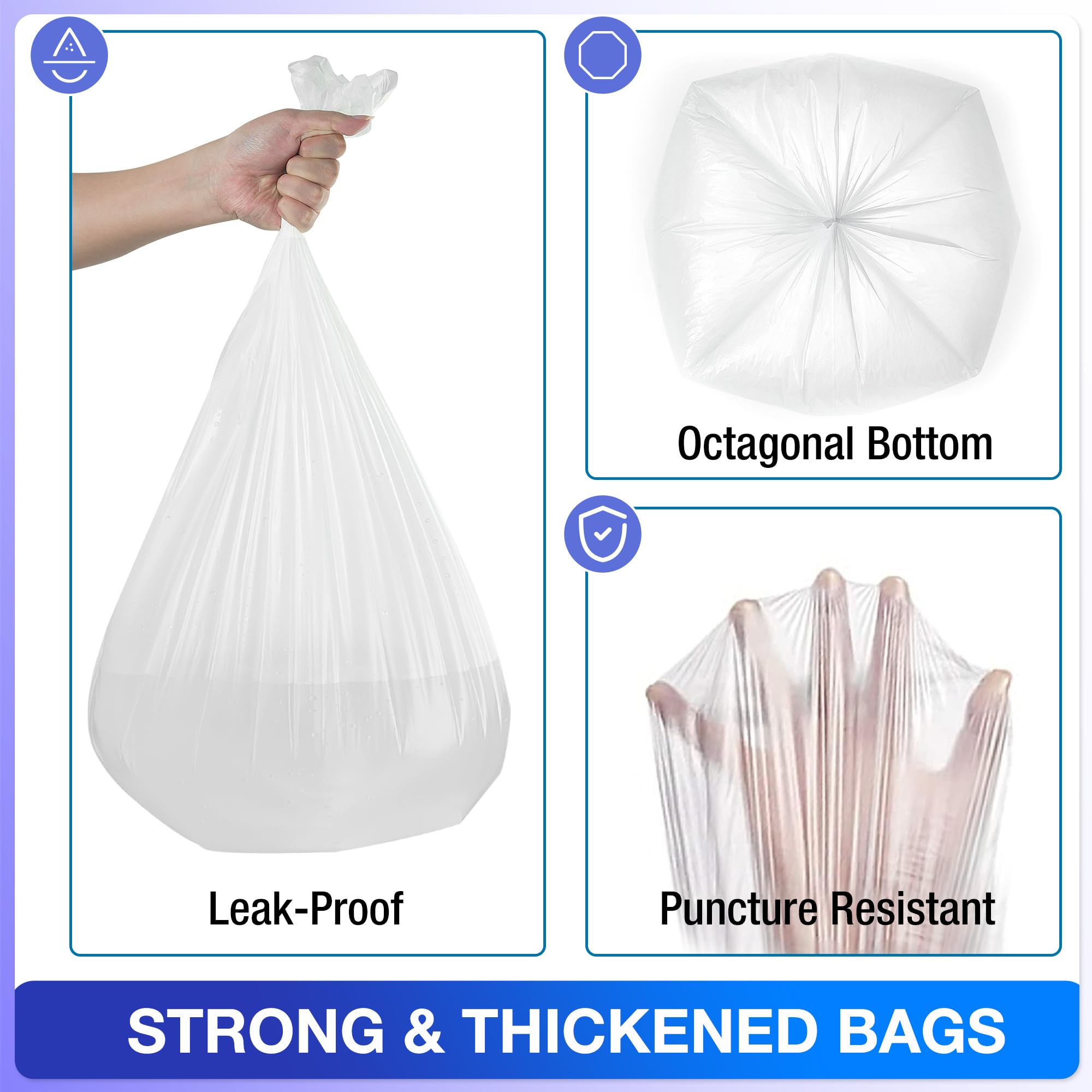 Charmount 8 Gallon Trash Bags - 110 Count Medium Garbage Can Liners for Bathroom, Kitchen & Office | Clear Unscented Trash Bags | Perfect for Small Bins, Wastebaskets & Home Use