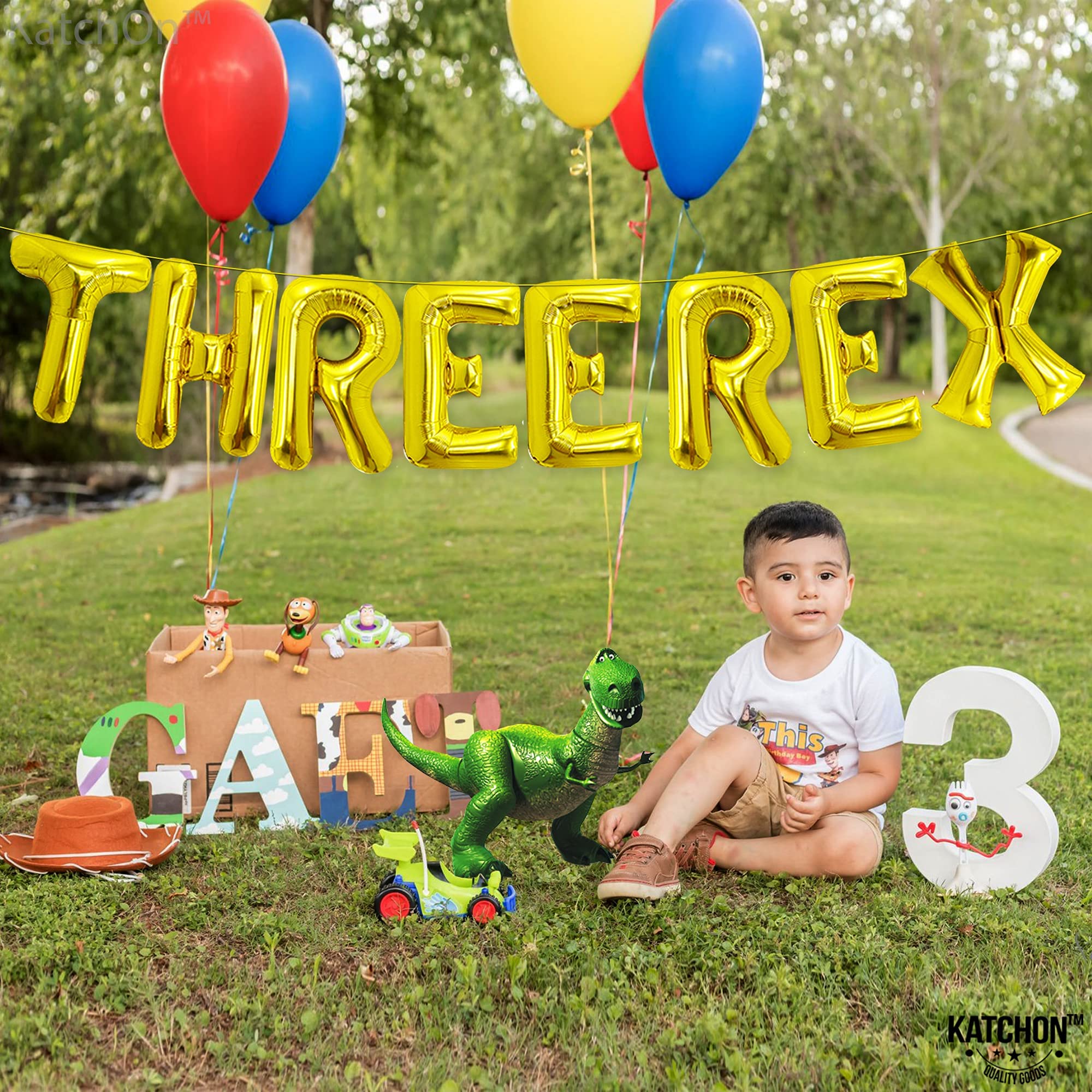 KatchOn 16 Inch Gold T-Rex Balloons - Dinosaur Birthday Party Decorations for Kids, Jurassic Theme Party Supplies | Perfect for Dino Themed Birthday, Baby Shower & Classroom Decor