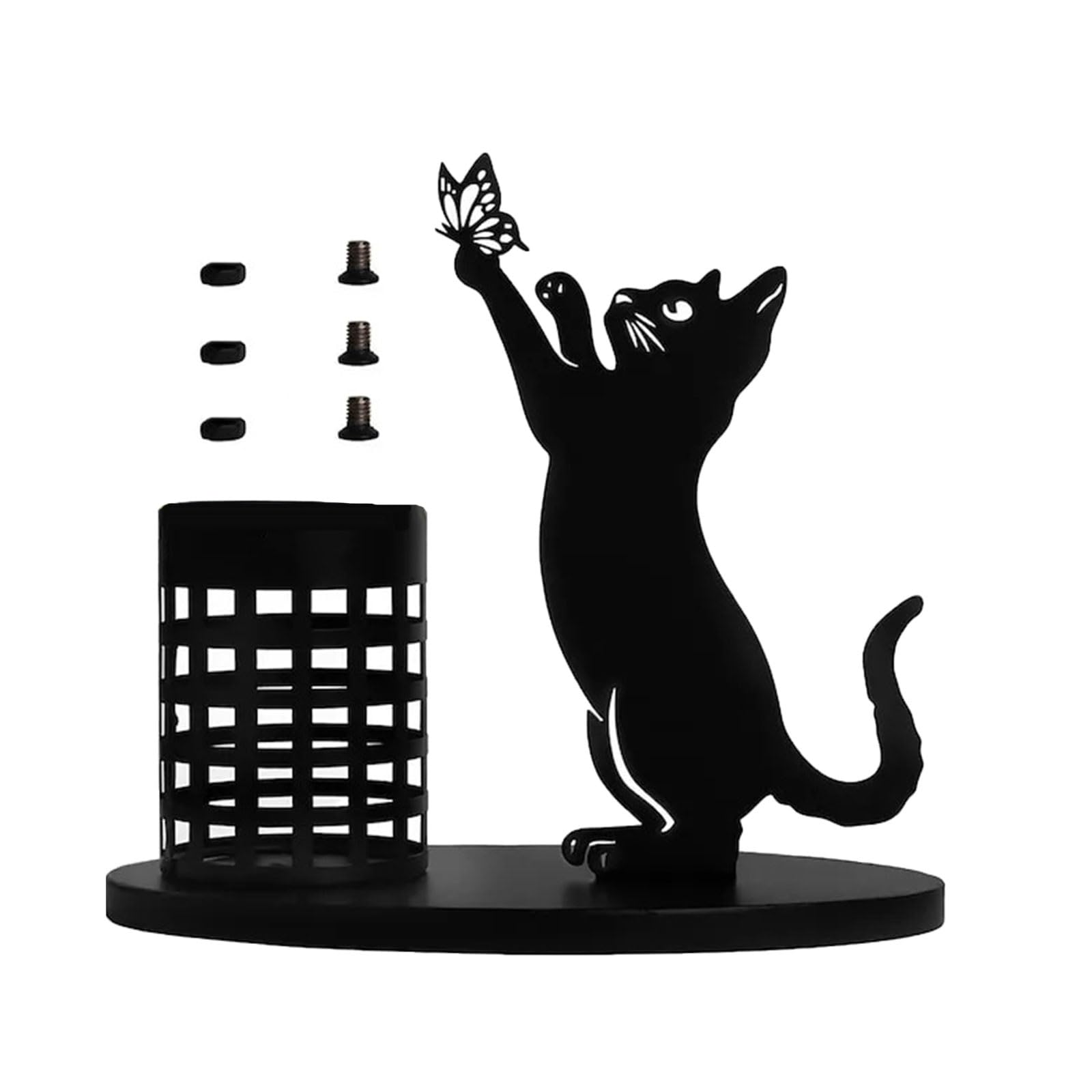 Metal Cat Pen Cup - Makeup Brush Holder for Desk & Stationery Organizer - Home & Office Decor