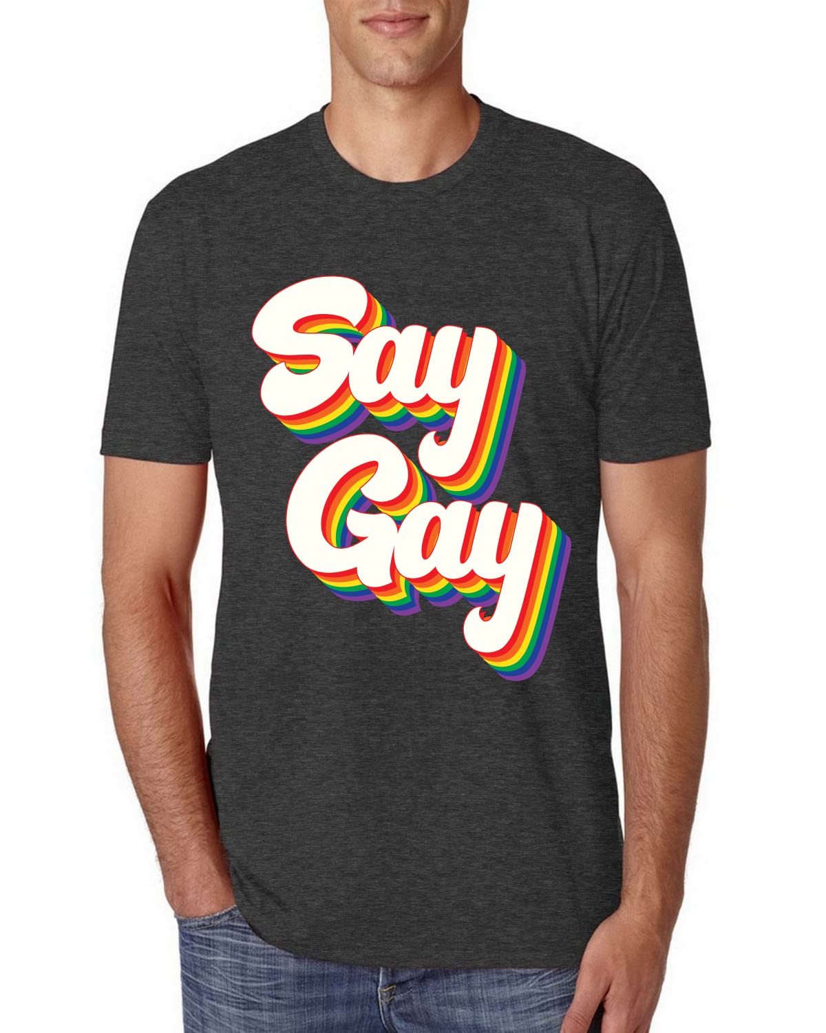 Retro Vintage Rainbow LGBT Pride Men's Premium Tri-Blend T-Shirt - Say Gay Support Tee for Pride Month, LGBTQ+ Ally & Equality Awareness - Perfect for Parades, Festivals and Everyday Wear