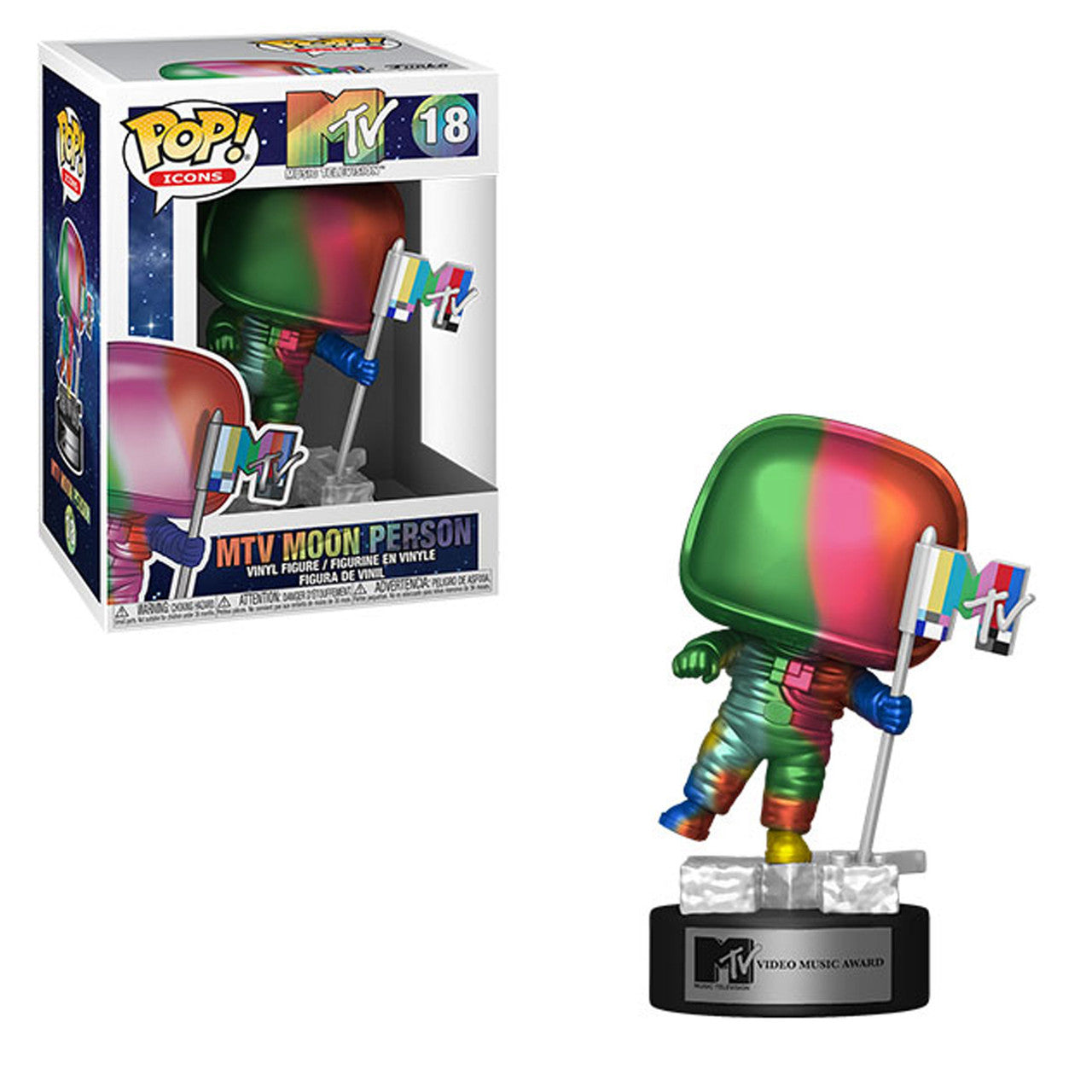 MTV Moon Person in Rainbow Metallic - Funky Retro Wall Art for Bedroom, Living Room & Office Decor - Perfect Gift for Music Lovers & MTV Fans