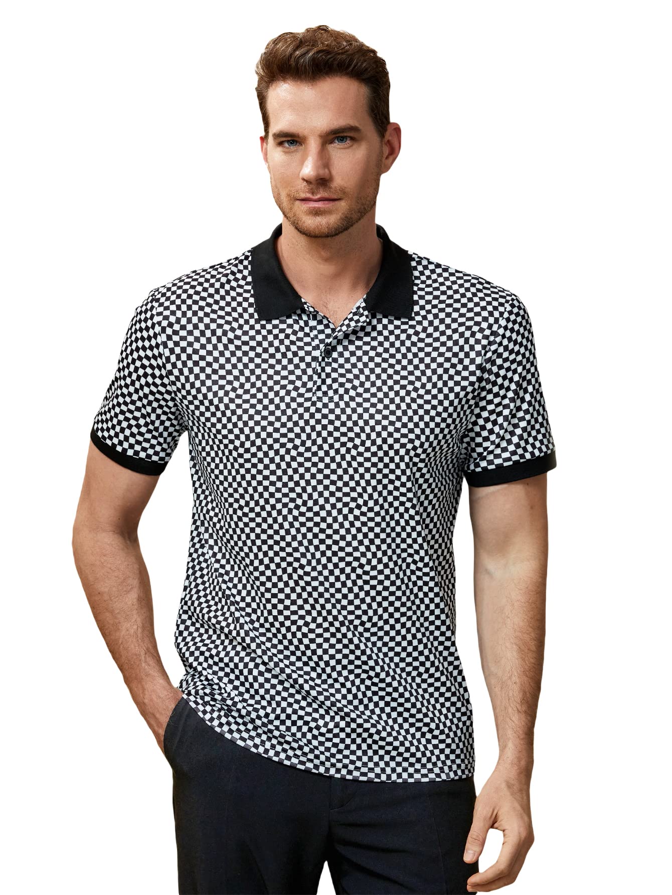 WDIRARA Men's Slim Fit Polo Shirts - Breathable Short Sleeve Golf Shirt with Contrast Collar | Summer Casual Top for Golf, Office & Outdoor Activities