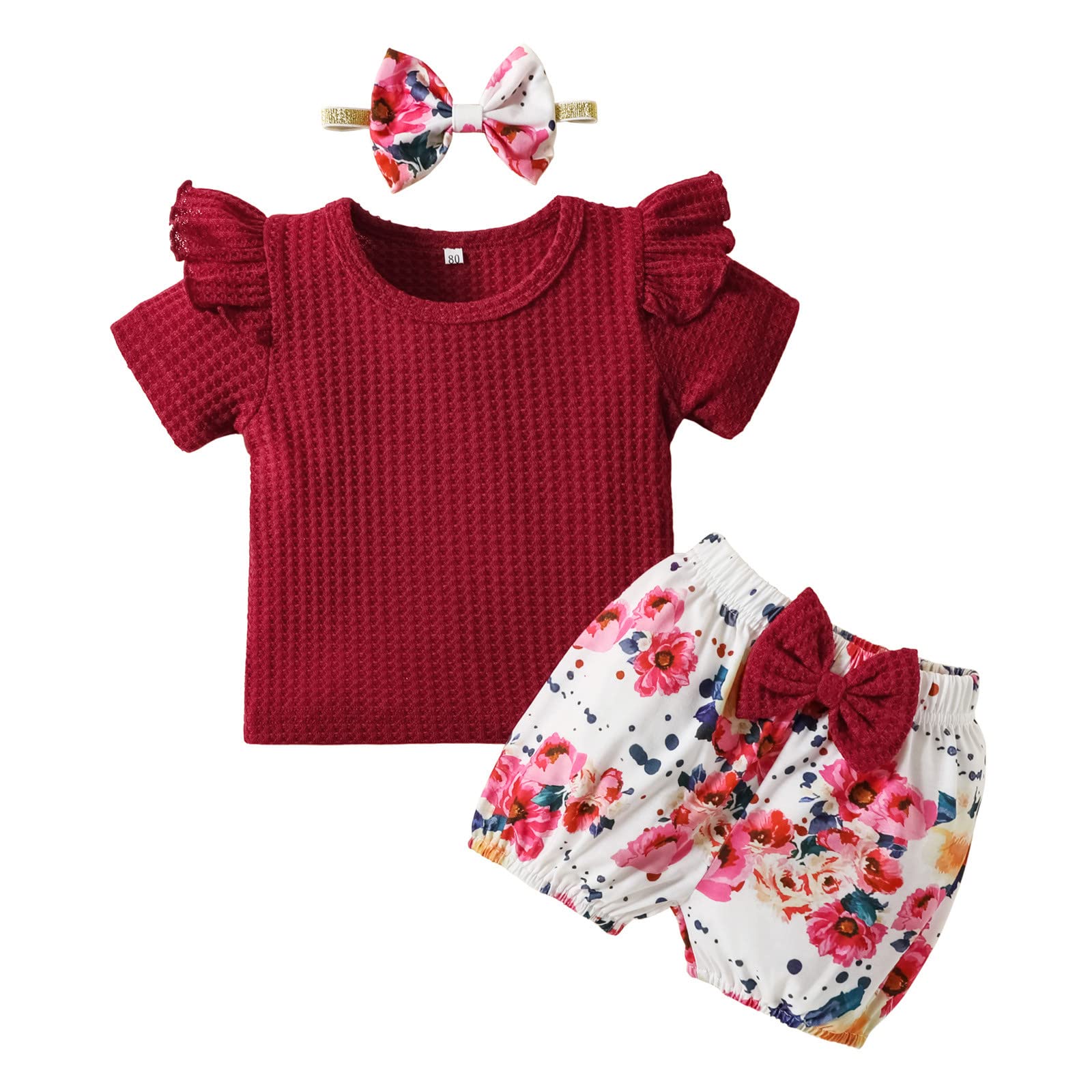 Baby Girl Romper Outfit Set - Ribbed Floral Shorts & Headband 3-Piece Summer Clothes for Newborn Toddlers | Perfect for Playdates, Beach Trips & Photo Shoots