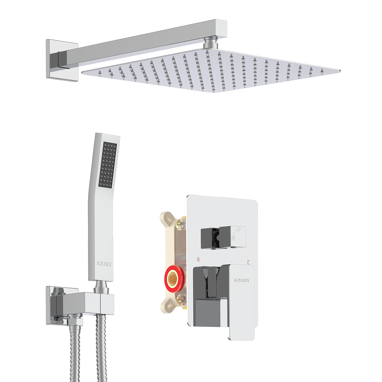 12 Inch High Pressure Rainfall Shower System with Handheld Shower Head & Wall Mounted Chrome Faucet Trim - Complete Rain Mixer Shower Set (Includes Valve) for Luxurious Spa-Like Bathroom Experience