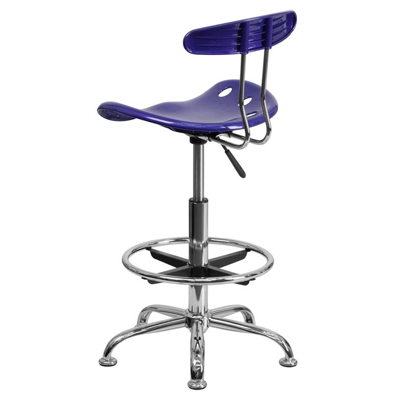 FLASH Bradley Vibrant Violet and Chrome Drafting Stool with Tractor Seat - Adjustable Height Bar Stool for Home Office, Art Studio & Industrial Workspaces